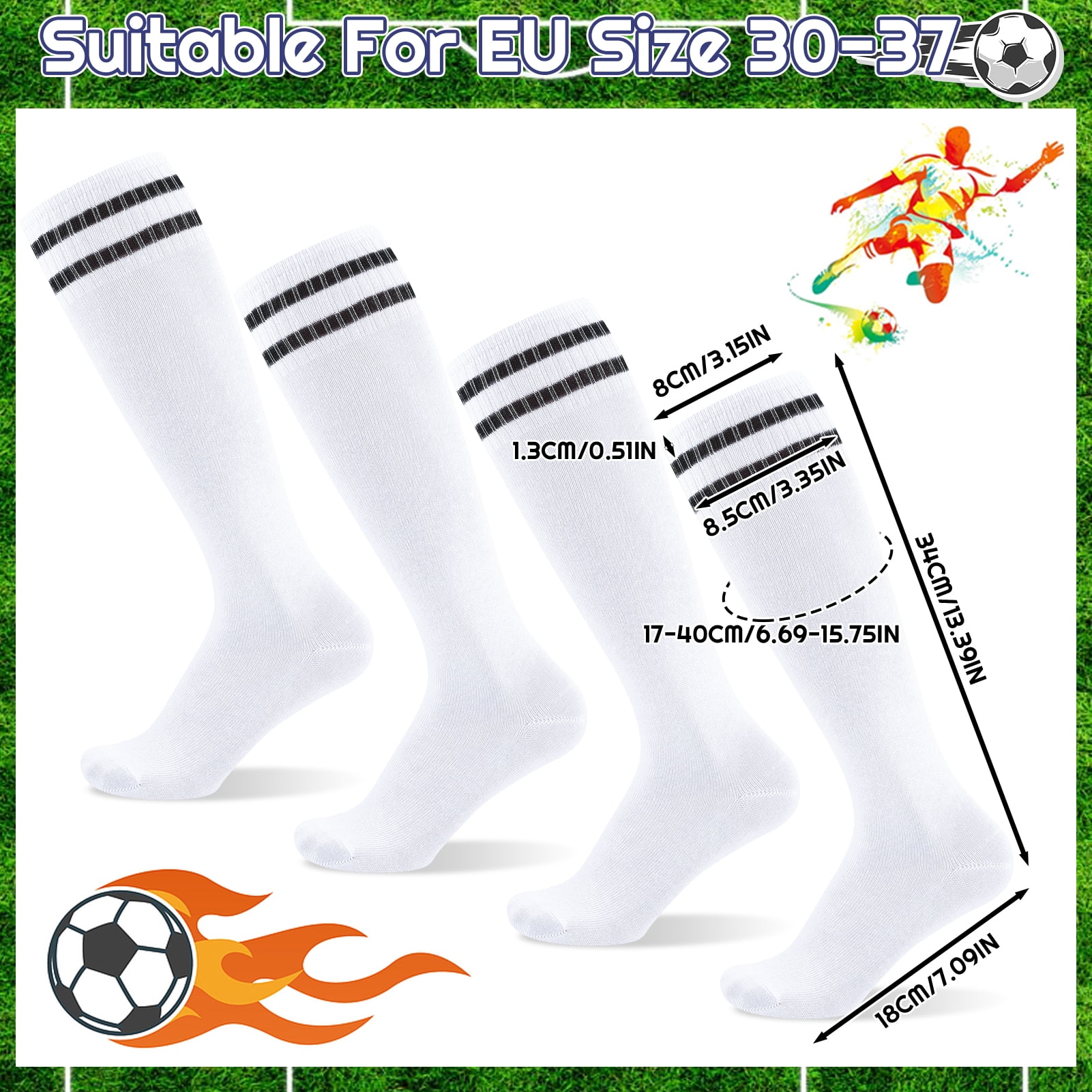 Hengguang Kids Soccer Socks Over-Knee Athletic Performance Gear (White, 4 Pairs) sf27u