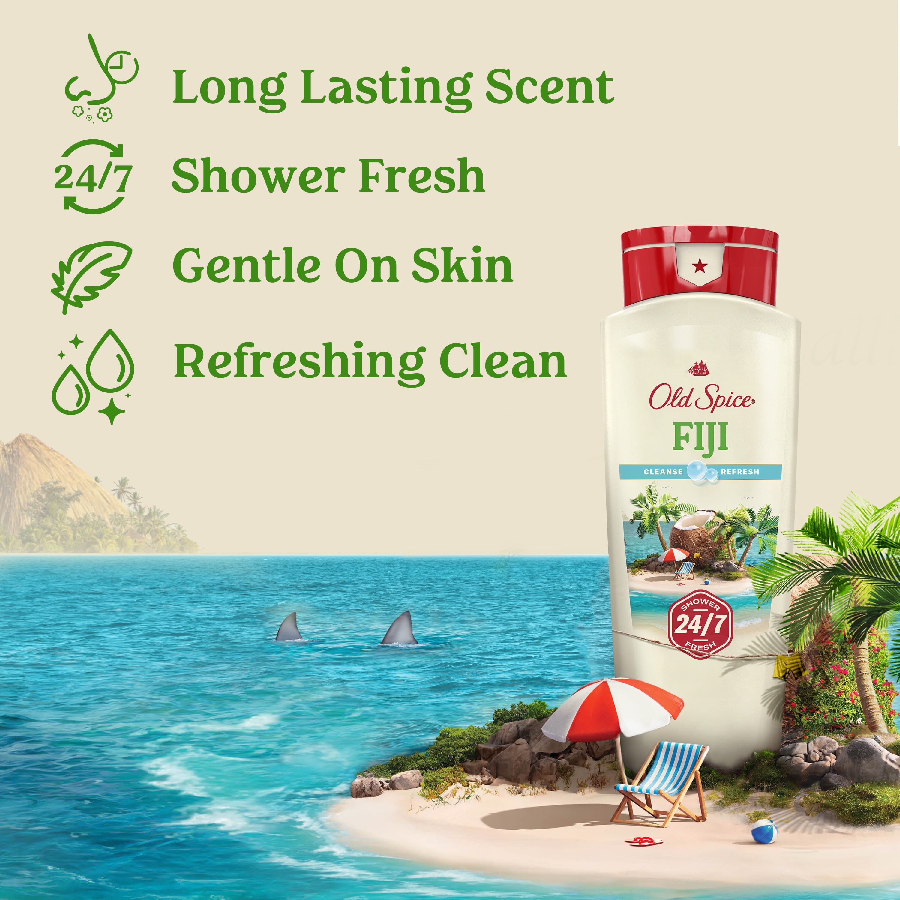 Old Spice Fiji Body Wash for Men, Long-Lasting Scent with Coconut and Lavender (18 fl oz) 3lxiv