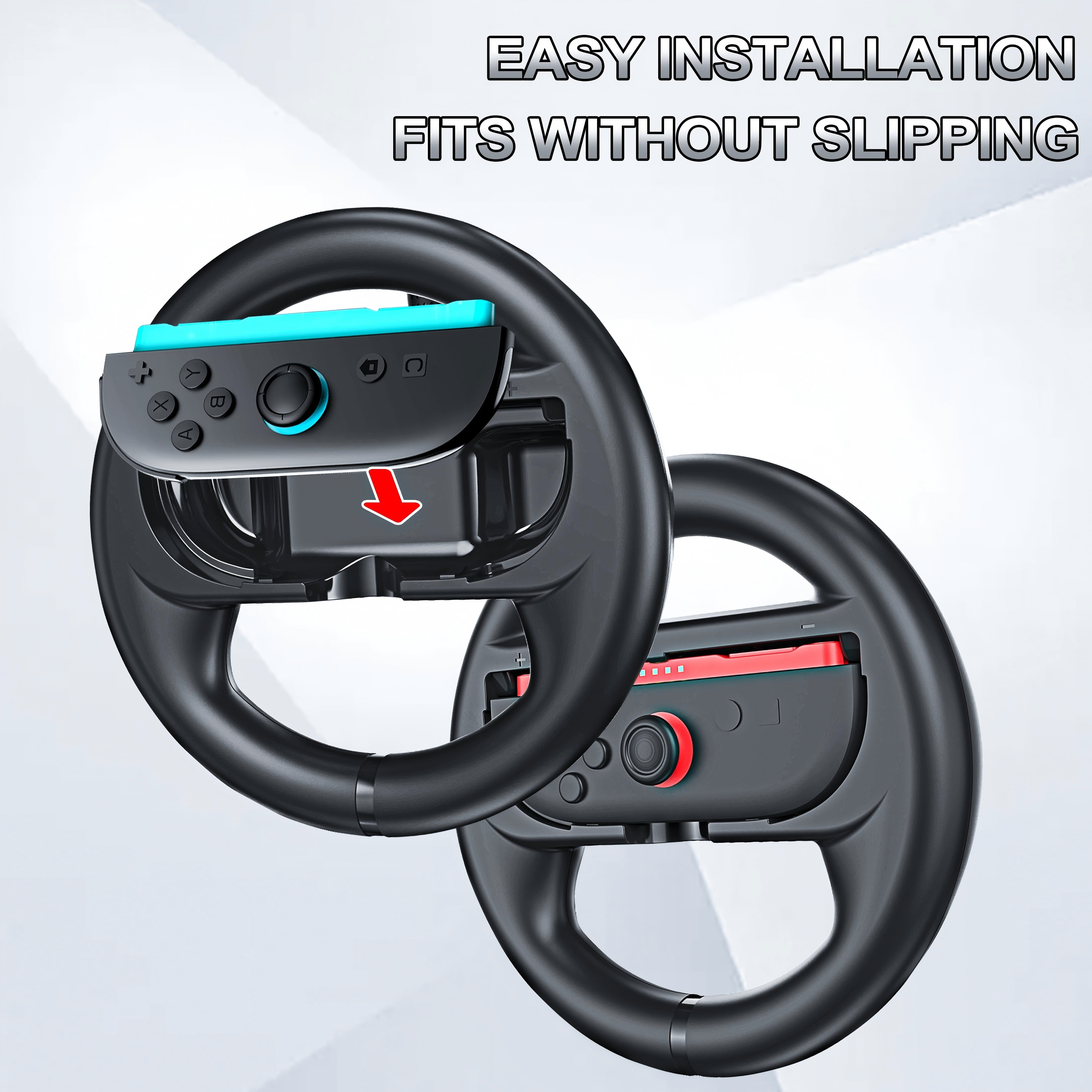 YUOY Joy-Con Grip and Steering Wheel Bundle for Nintendo Switch 2 (Black, 4 Piece Set) 3spia