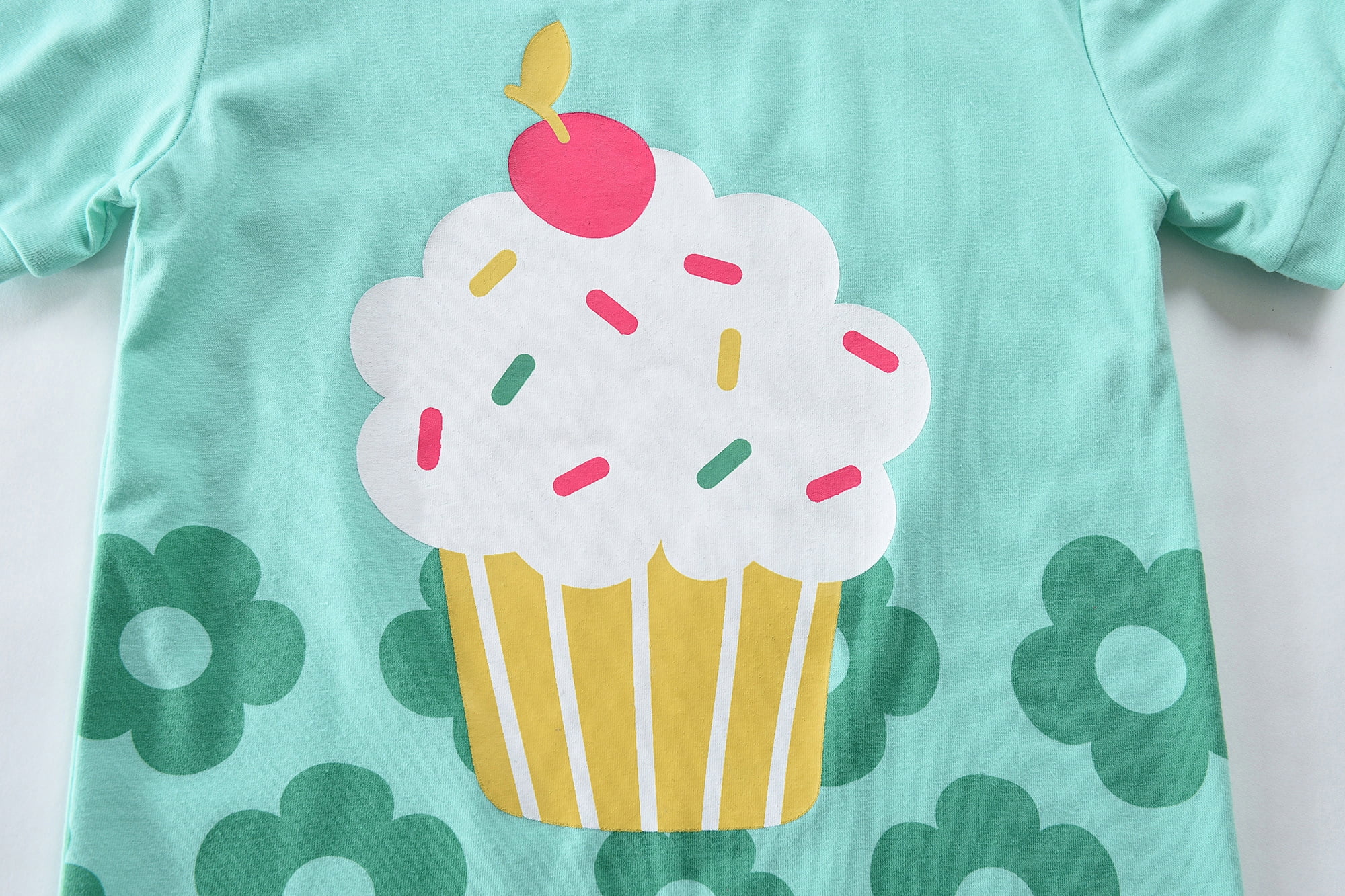 POPTEM Toddler Girls Pajamas Cupcake Print Cotton Short Sleeve Sleepwear Set (Mint Green, 2T) olgkl