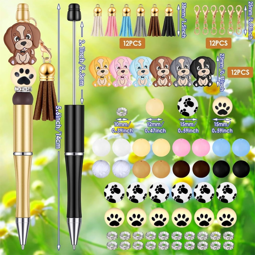 Milue Beadable Pens DIY Craft Kit with Tassels and Animal Toppers (12 Pack) n3p2q