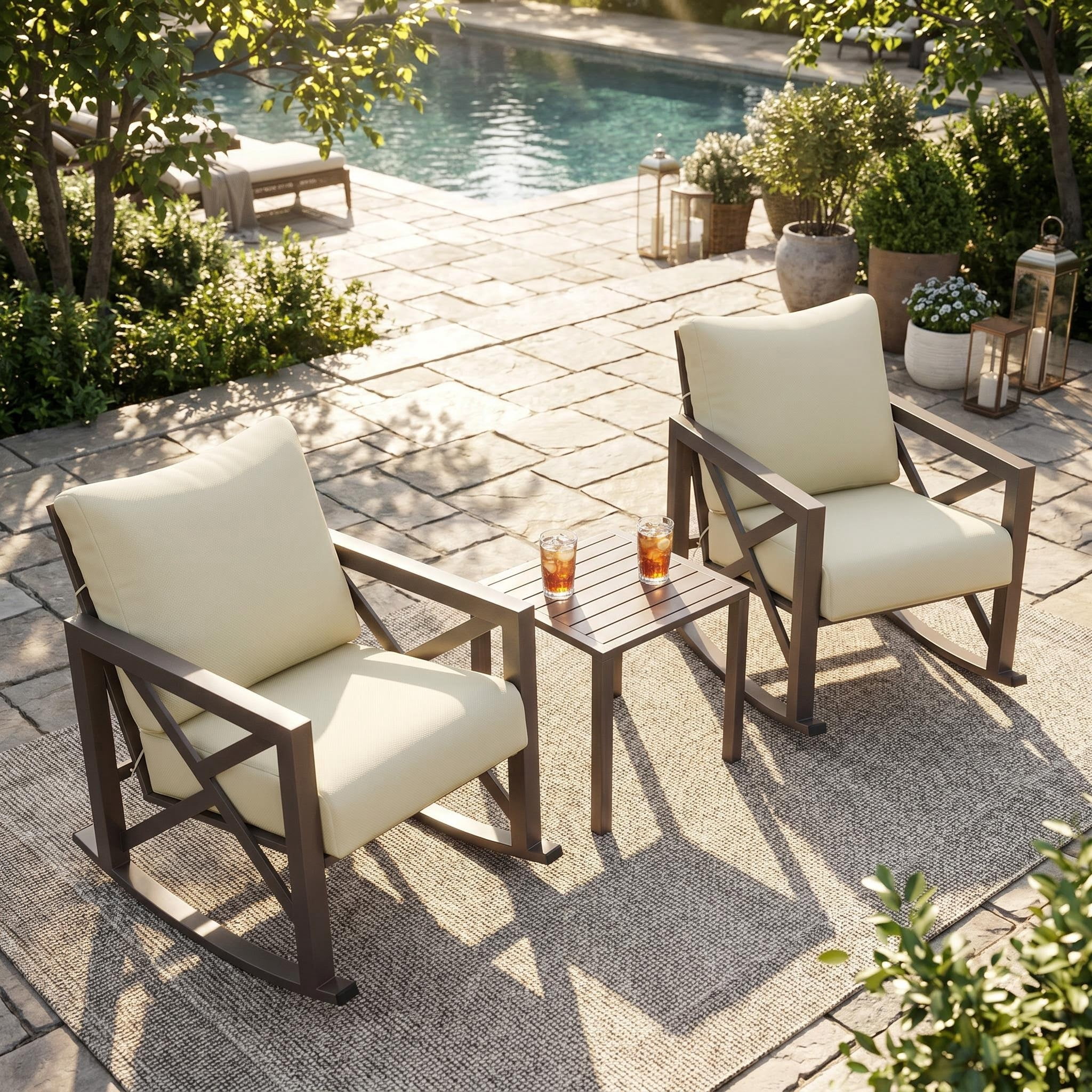 UDPATIO 3-Piece Metal Patio Bistro Rocker Set, Heavy-Duty Outdoor Furniture with Thick Cushions (Beige, 3-Piece Set) r0c1x