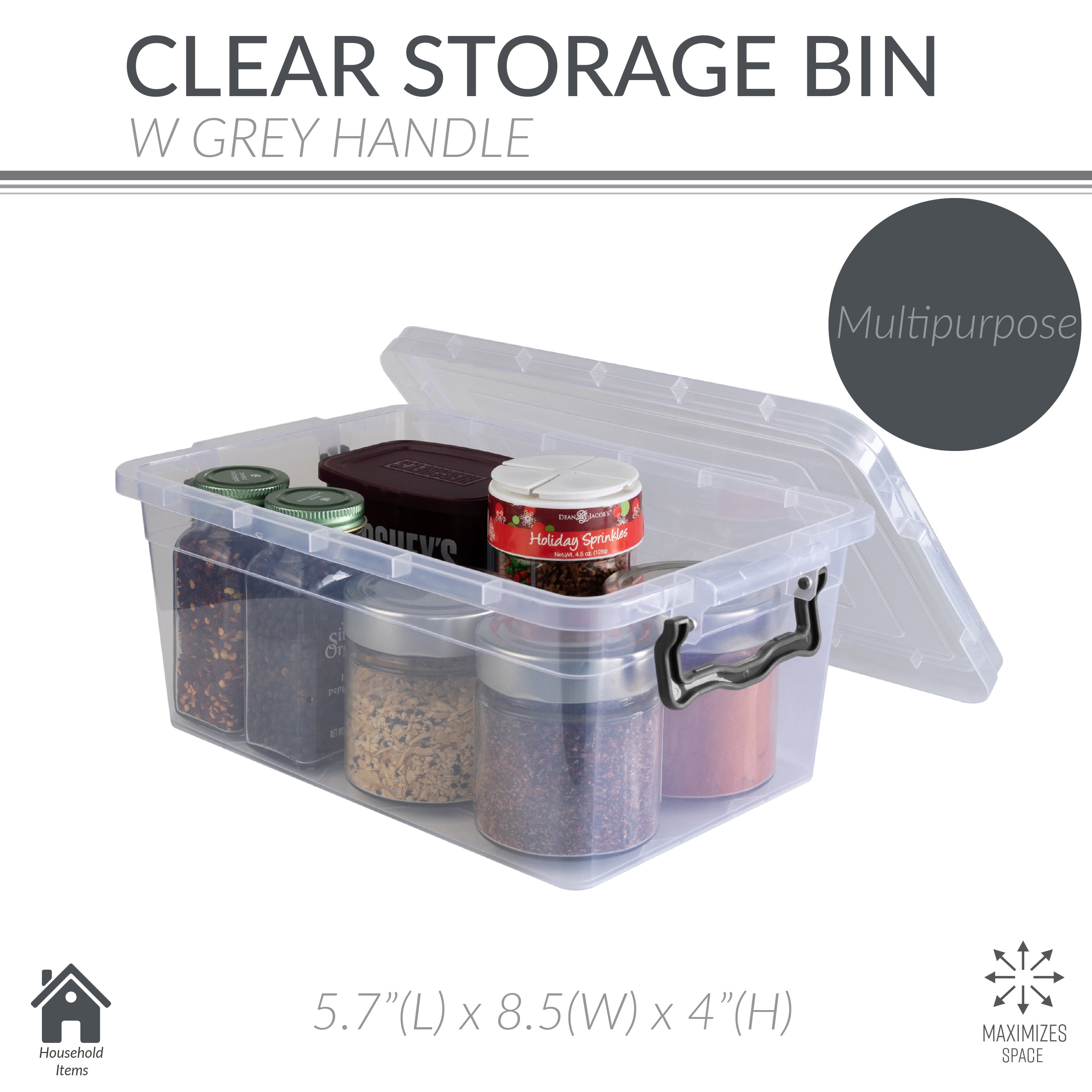Simplify Stackable Plastic Storage Bin with Locking Lid (Clear, 5.7 in x 8.5 in x 4 in) jrpss