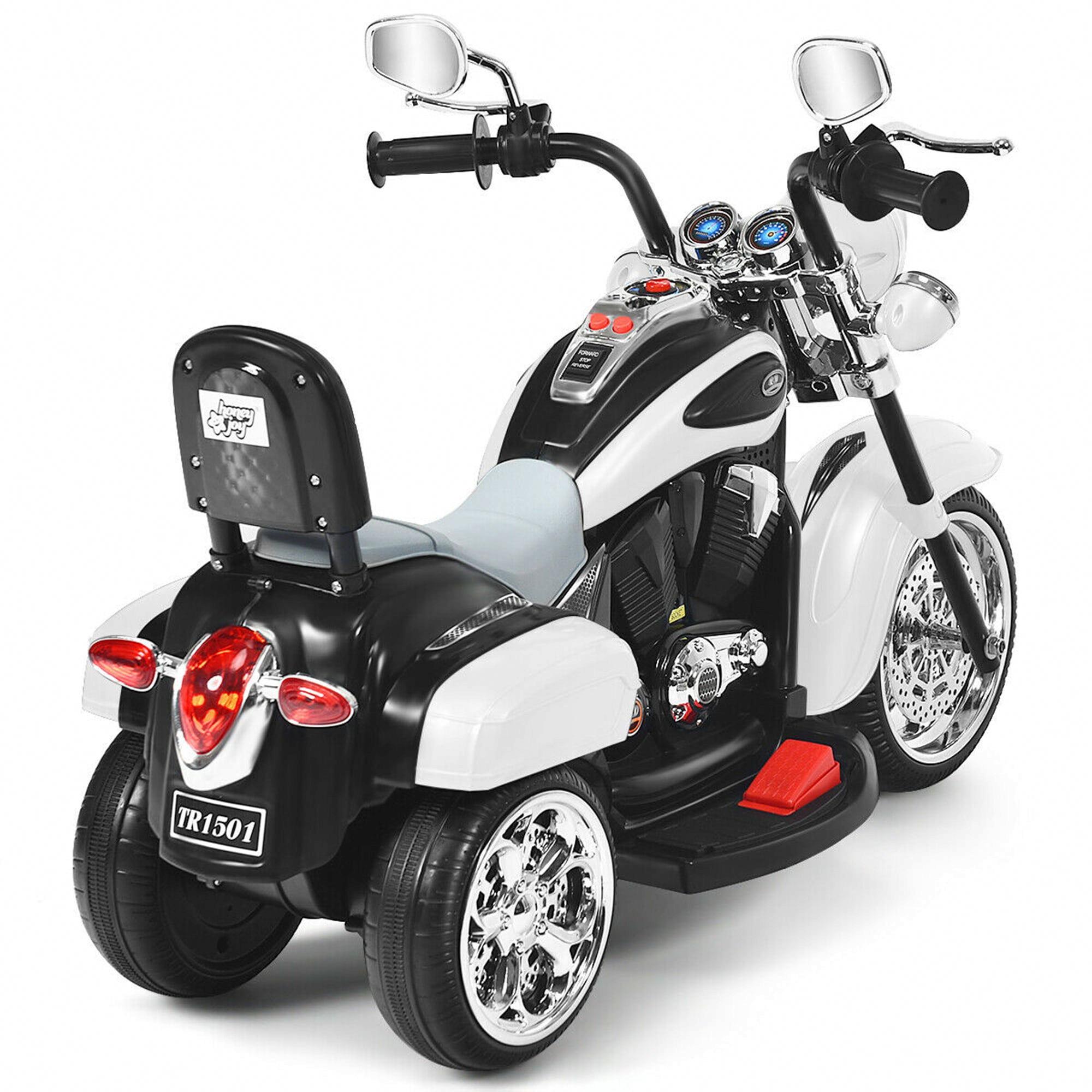 Gymax 6V Kids Ride On Chopper Motorcycle 3-Wheel Trike with LED Headlight (White) ma0ns