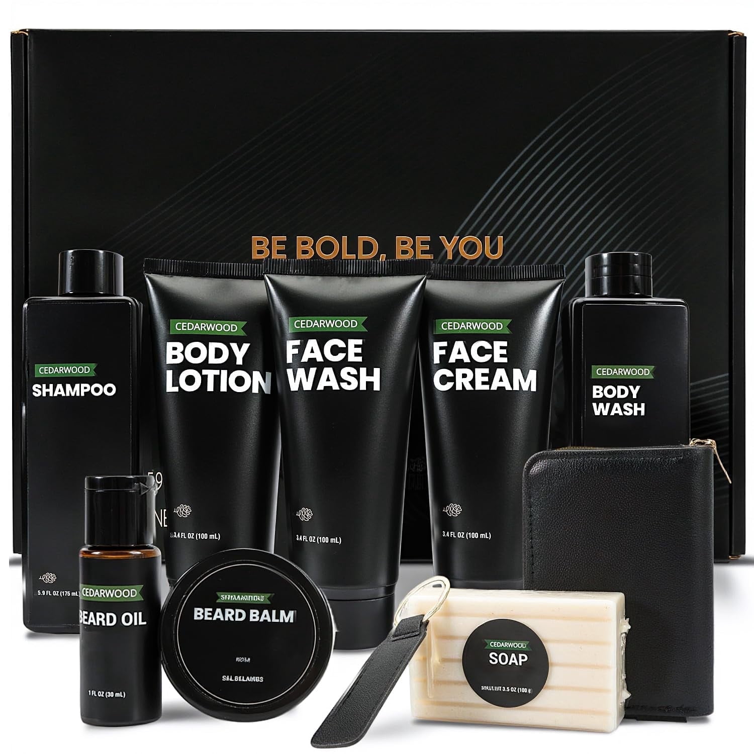 Rinse & Robust Men's Beard Grooming Kit, Cedarwood Scented Spa Gift Set (Black, 10-Piece Set) u9qem