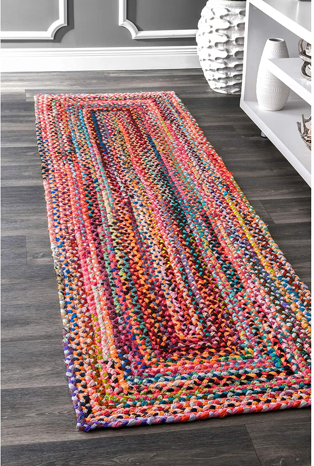 ColorFullHouse Handmade Braided Cotton Area Rug, Reversible Decorative Floor Carpet (Red Multi, 2 ft x 2 ft) r3xo0