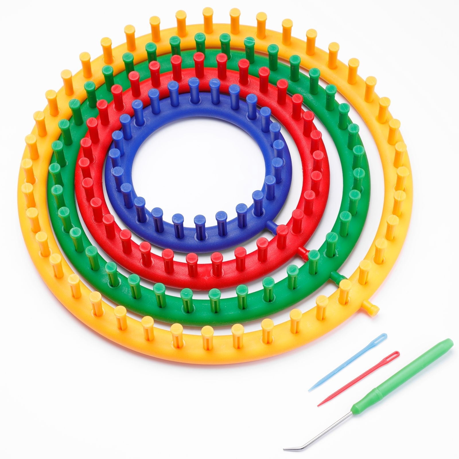 TIFOR Round Knitting Loom Set (4-Piece Circular Knit Tool Kit with Crochet Hook and Needles, Multi-Size) 9w9w4
