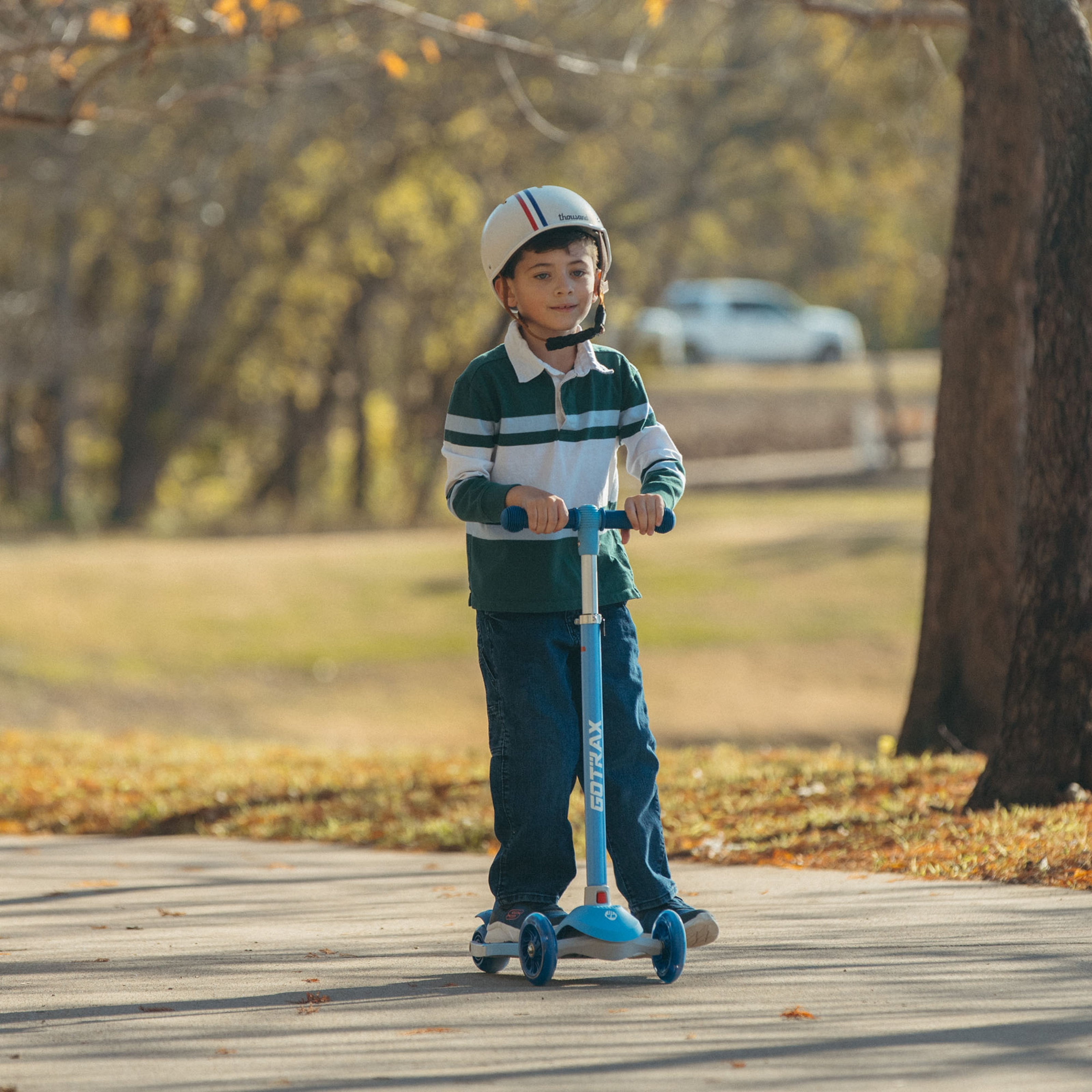GOTRAX Bobloo 3-Wheel Kick Scooter with LED Light-Up Wheels, Lean-to-Steer Design (Blue, Adjustable Height) 4kda3