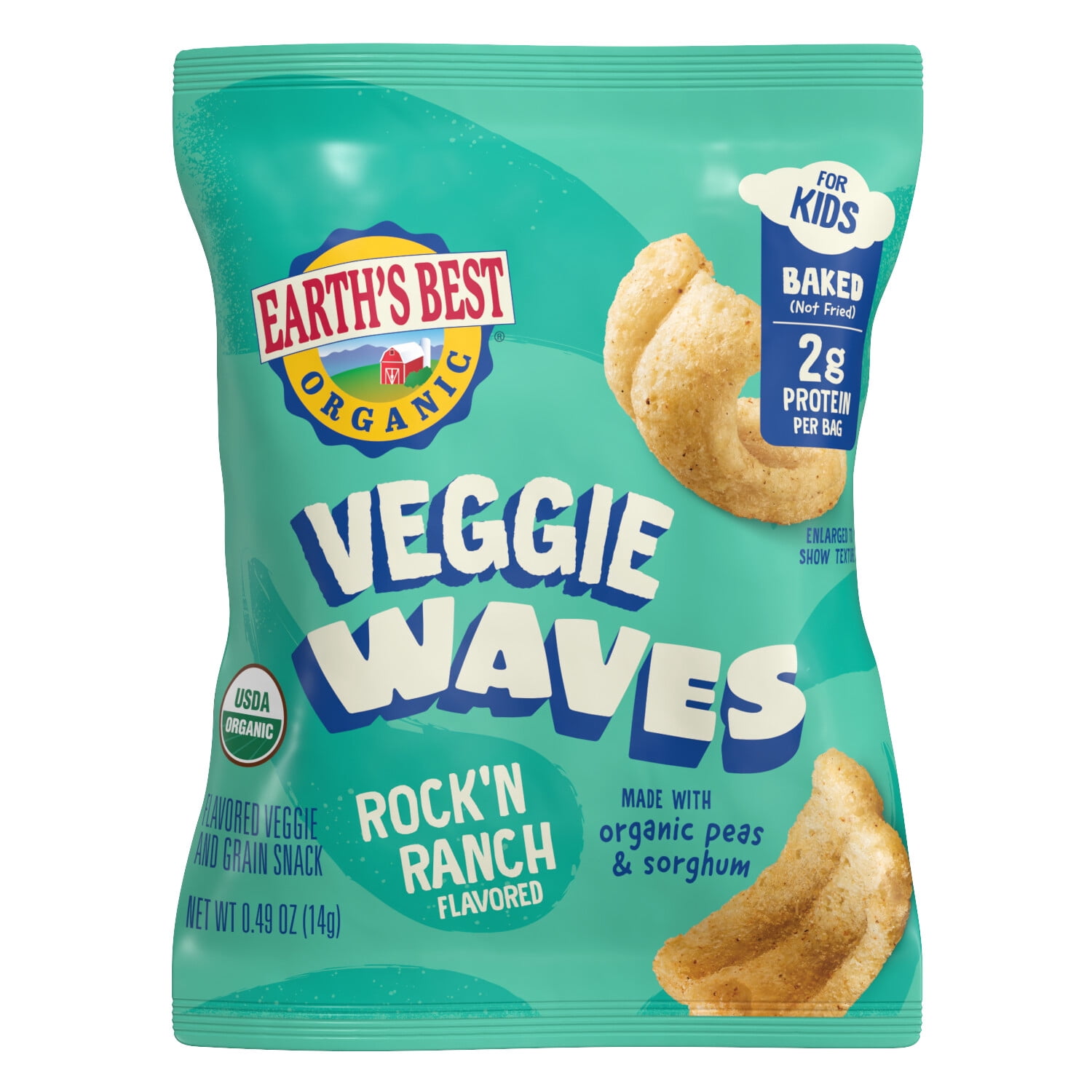 Earth's Best Organic Veggie Waves Snack, Non-GMO Rock'N Ranch Flavored (4 Pack, 0.49 oz) pvati