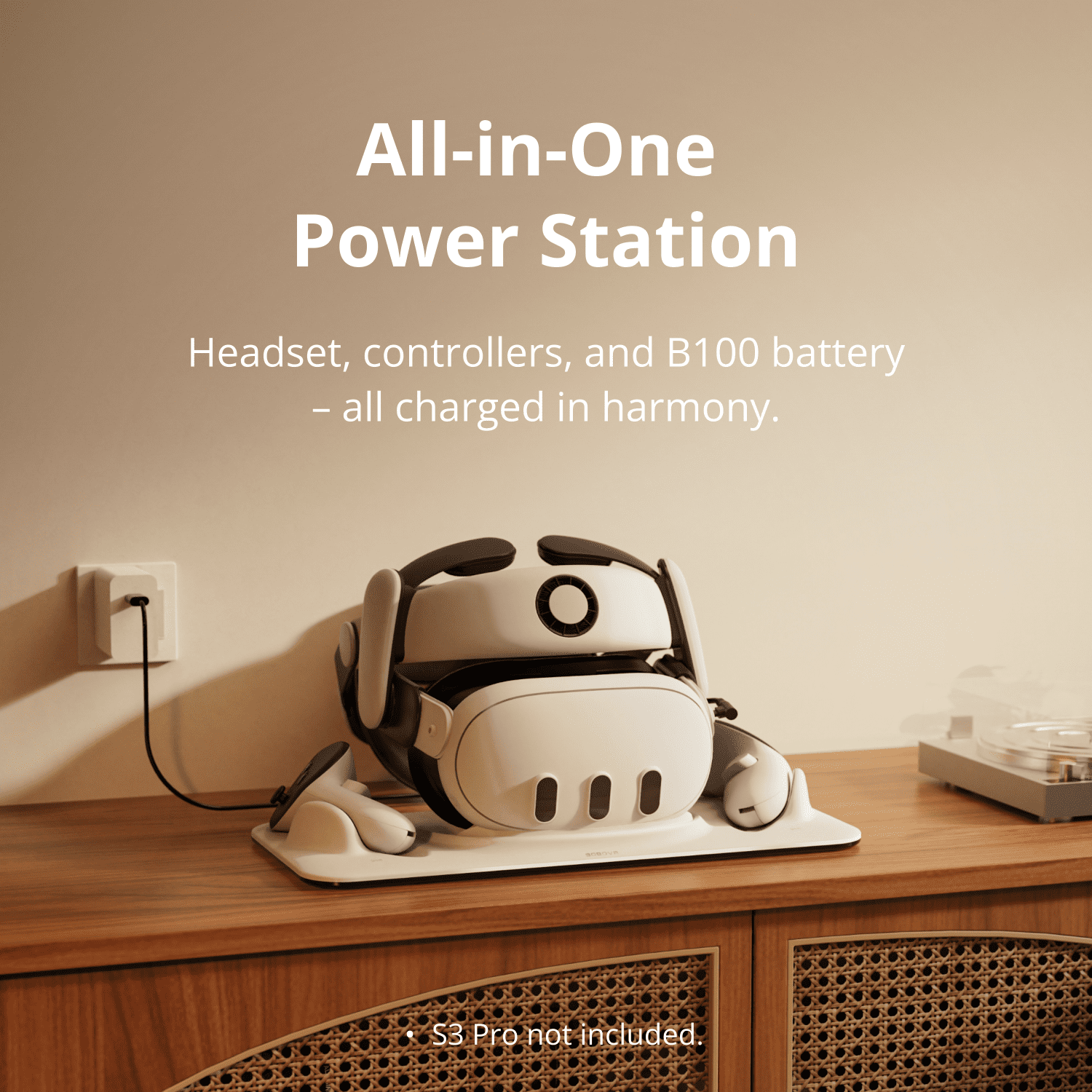 BOBOVR D3 Charging Dock All-in-One Power Station for Meta Quest 3 Headset Controllers and B100 Battery (White, 1 Unit) pghcc