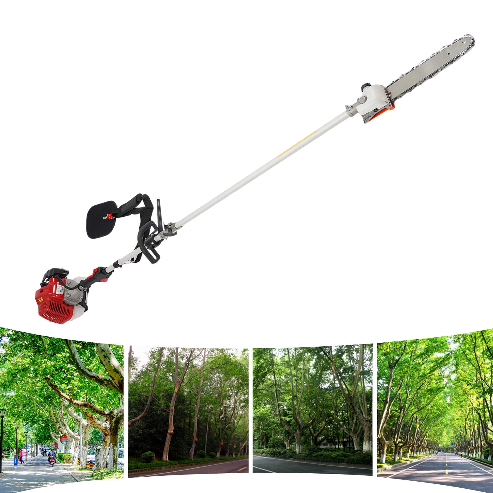 ToppiJoy Gas Pole Chainsaw 43CC 2-Cycle Tree Trimmer with 11 in Cutting Bar (Red, 16 ft Reach) vkd1x