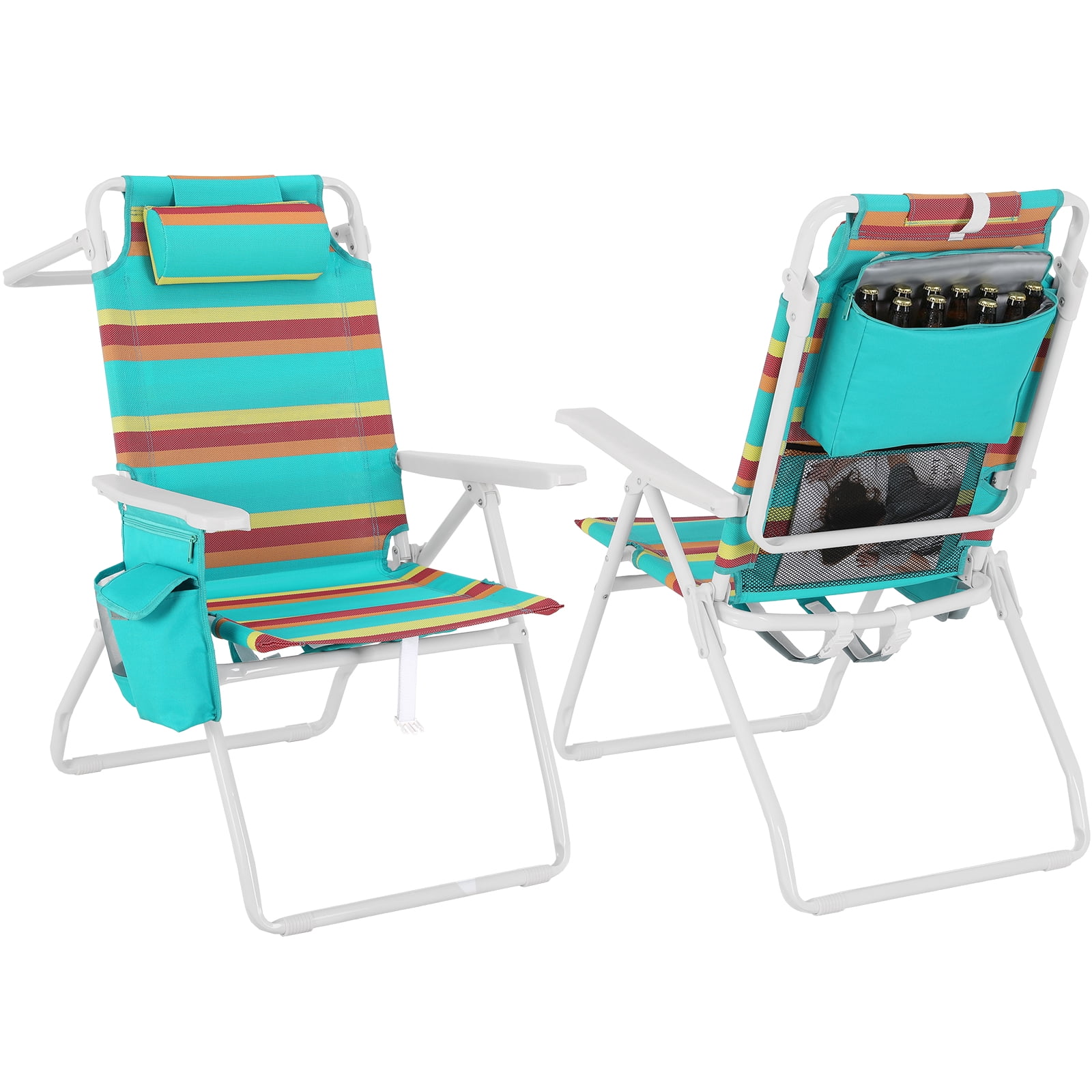 Pirecart Folding Backpack Beach Chairs with 5-Position Recline and Cooler Pouch (Multi-Color Stripes, Set of 2) 8sl2t