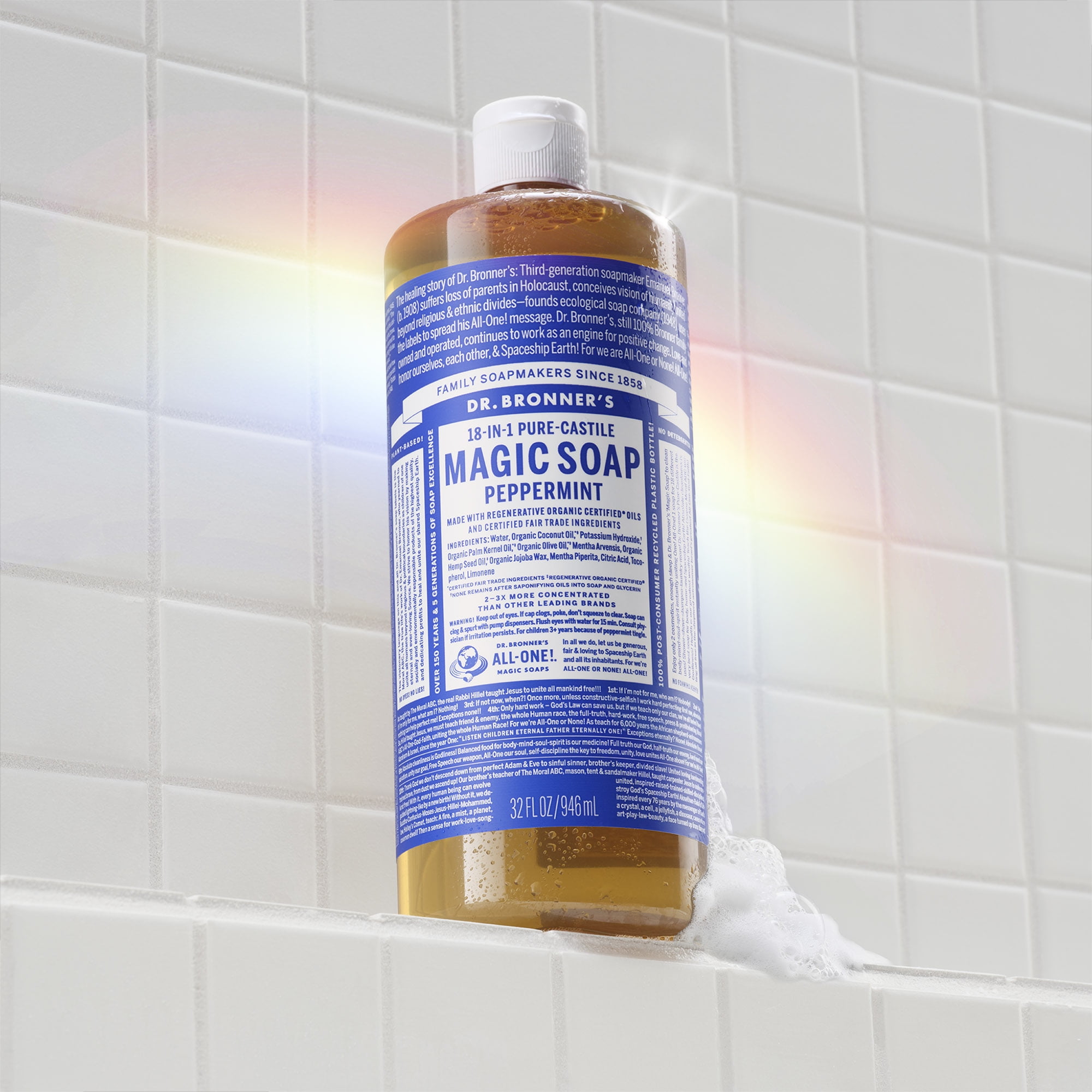 Dr. Bronner's Pure-Castile Liquid Soap, Peppermint Scent, Organic Face and Body Wash (32 oz) afdtg