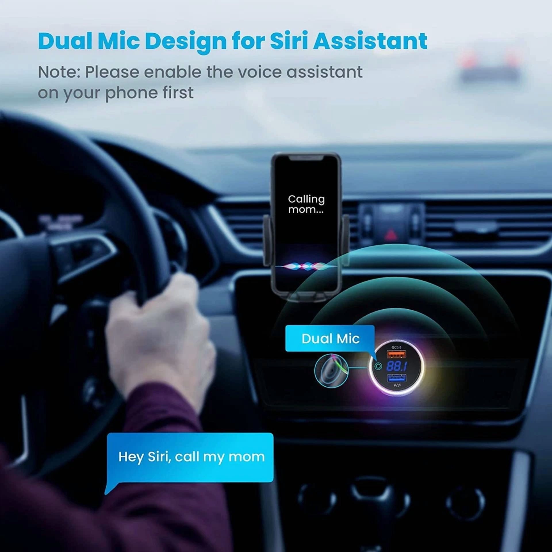 Rhea Bluetooth 5.0 Car FM Transmitter Adapter (Dual USB QC 3.0 Charger, Hands-Free Calling) obxnb