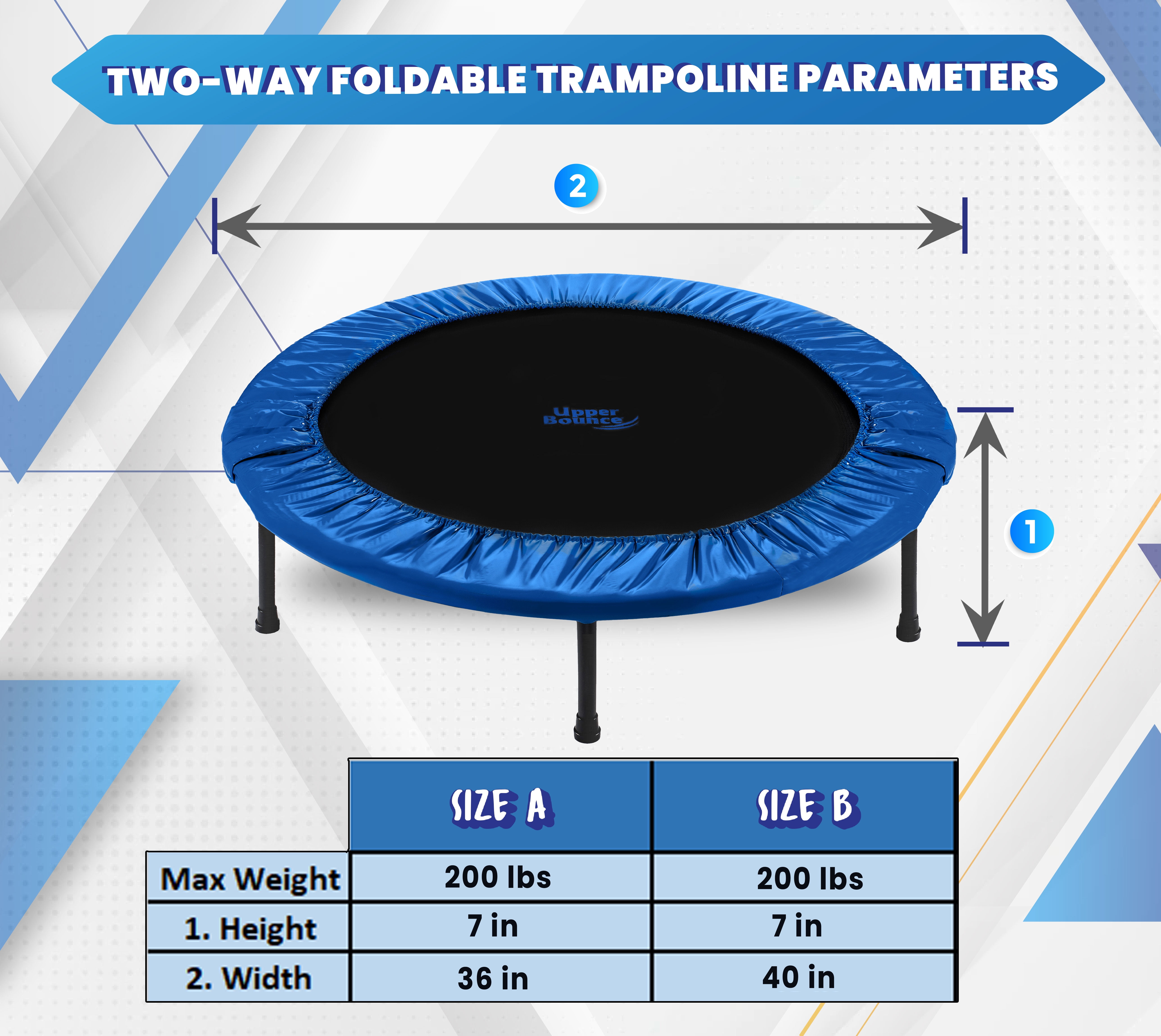 Machrus Upper Bounce 36 in Mini Trampoline, Foldable Fitness Rebounder with Carry Bag (Blue, 36 in) upqkf