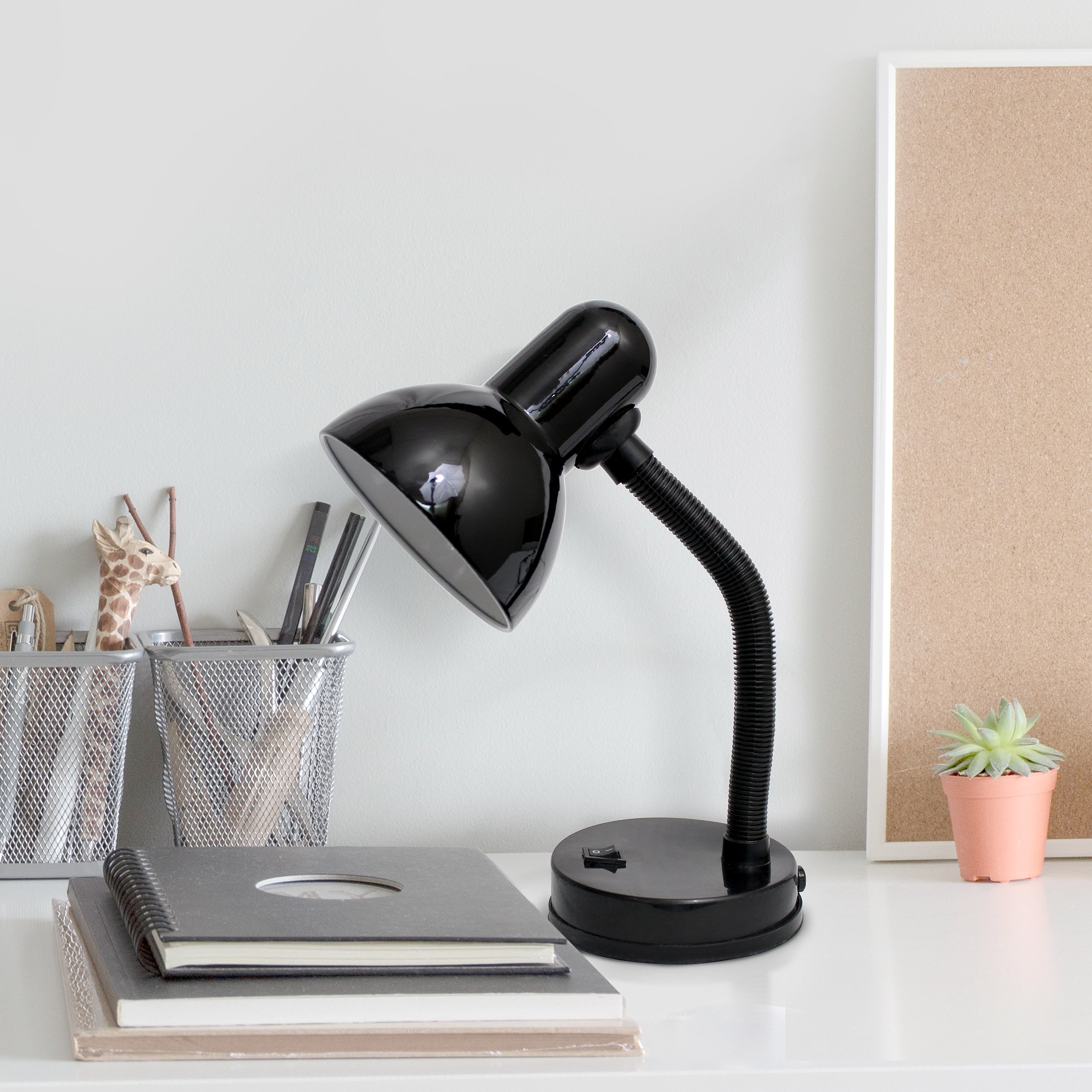 Simple Designs Basic Metal Desk Lamp with Flexible Hose Neck (Black, 13 in) 8w810