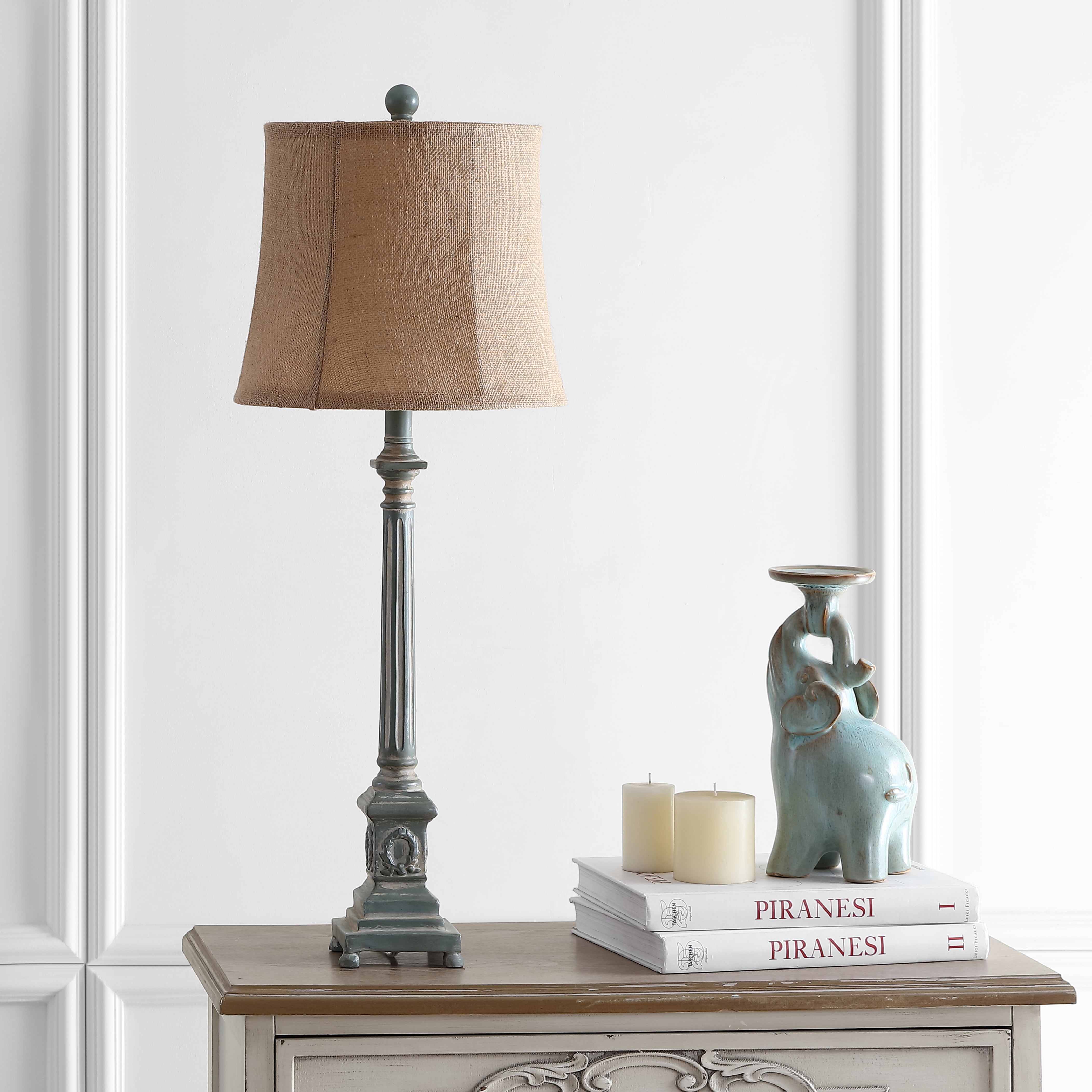 Safavieh Collin Traditional Antique Blue Table Lamp with Brown Shade (35.1 in) 2lgx8