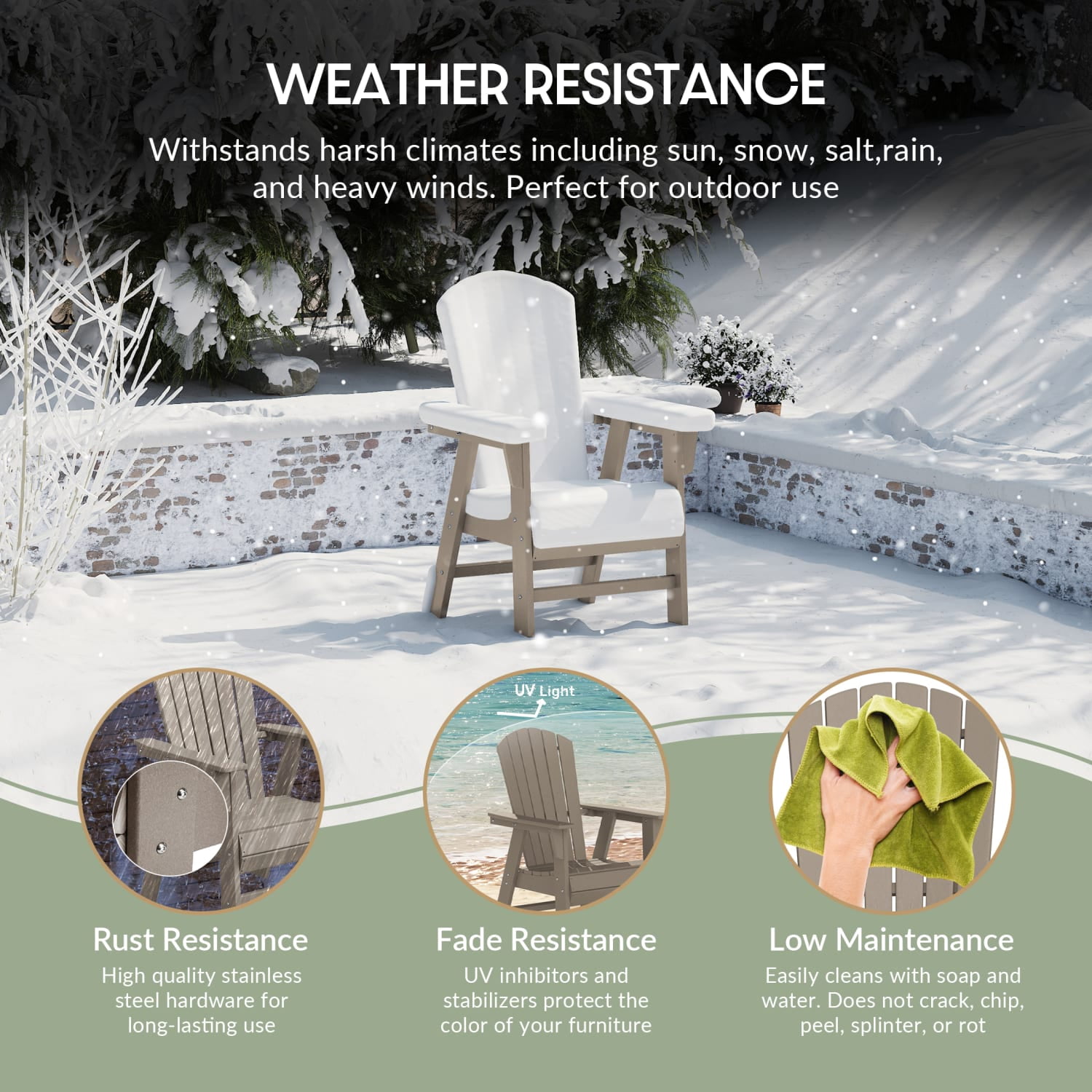 WestinTrends Dylan Outdoor Adirondack Dining Chair, All-Weather Poly Lumber Patio Seat (Weathered Wood, 330 lb Capacity) l2pzc