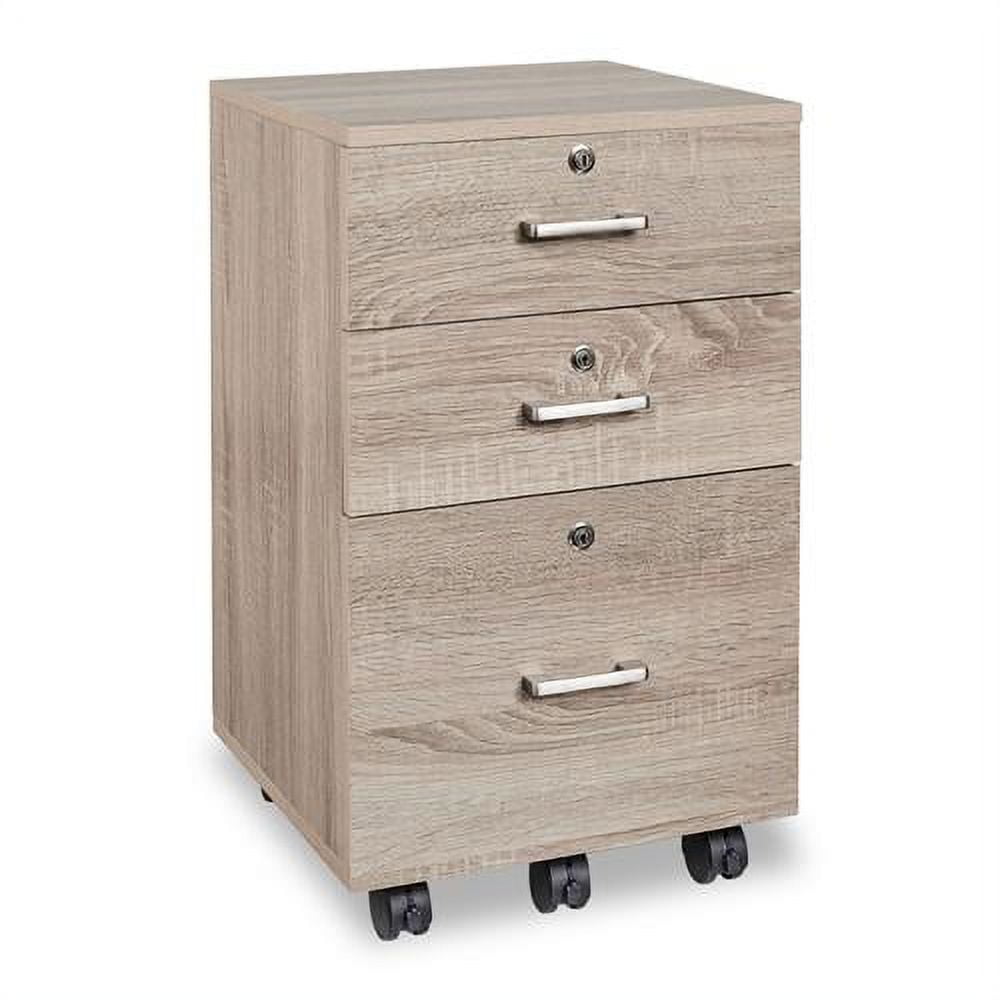 Ktaxon 3-Drawer Rolling Wood File Cabinet with Lock, Mobile Vertical Storage Organizer for Home Office (Grey, 24 in x 16 in x 26 in) gzq9z