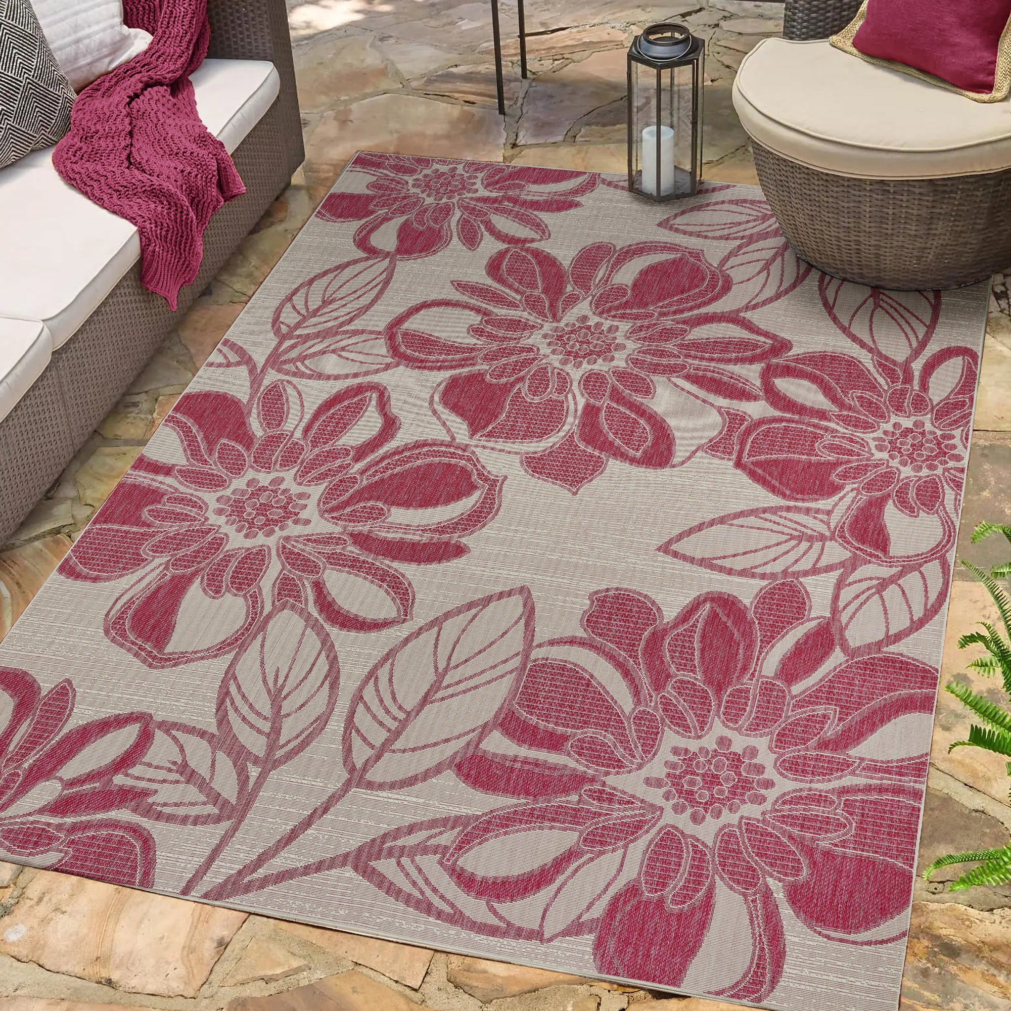 Gertmenian Tropea Woodbury Tropical Floral Area Rug (Fuchsia and Ivory, 9 ft x 13 ft) 93di5