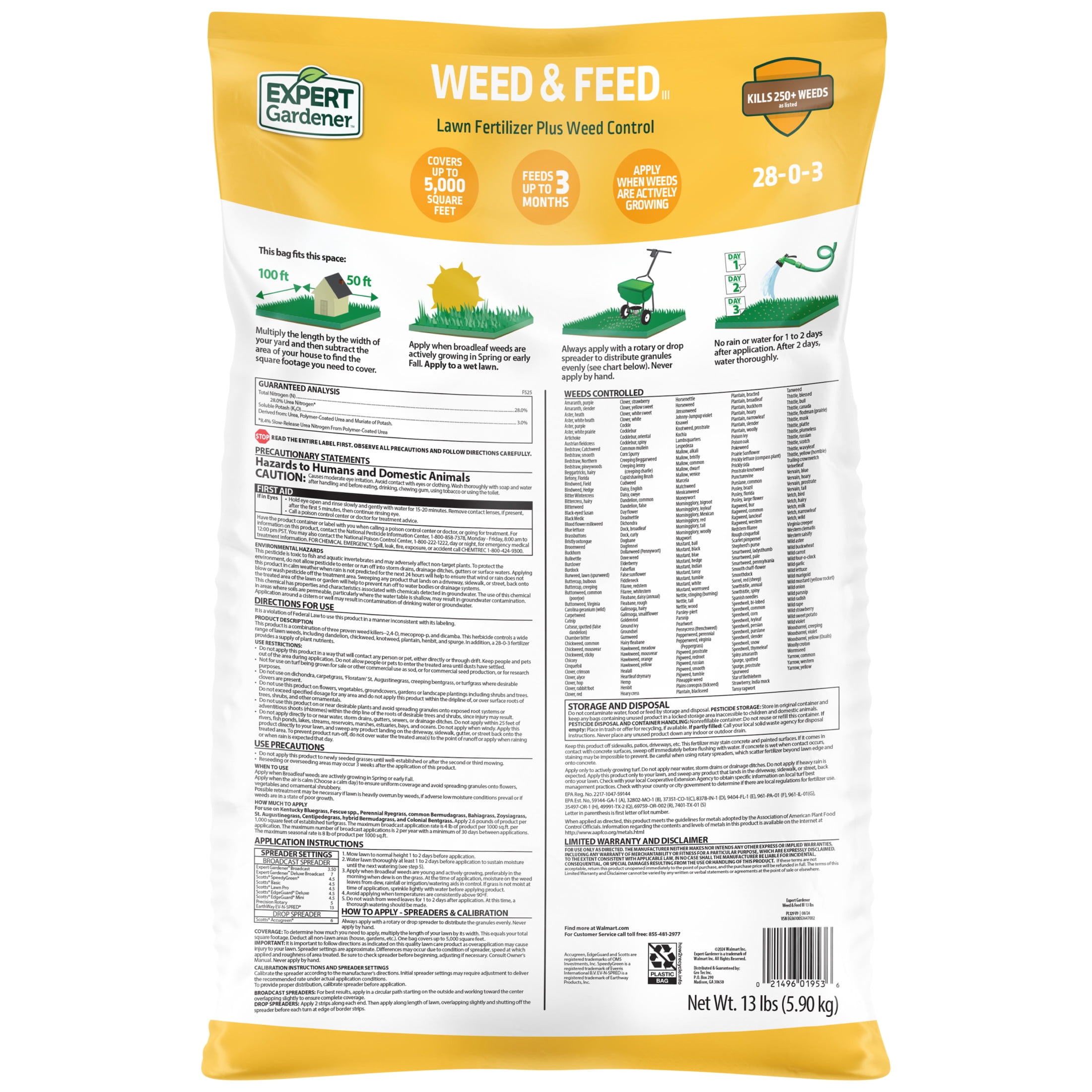 Expert Gardener Weed and Feed Fertilizer 28-0-3, Lawn Care Treatment (13.2 lb) m57c0