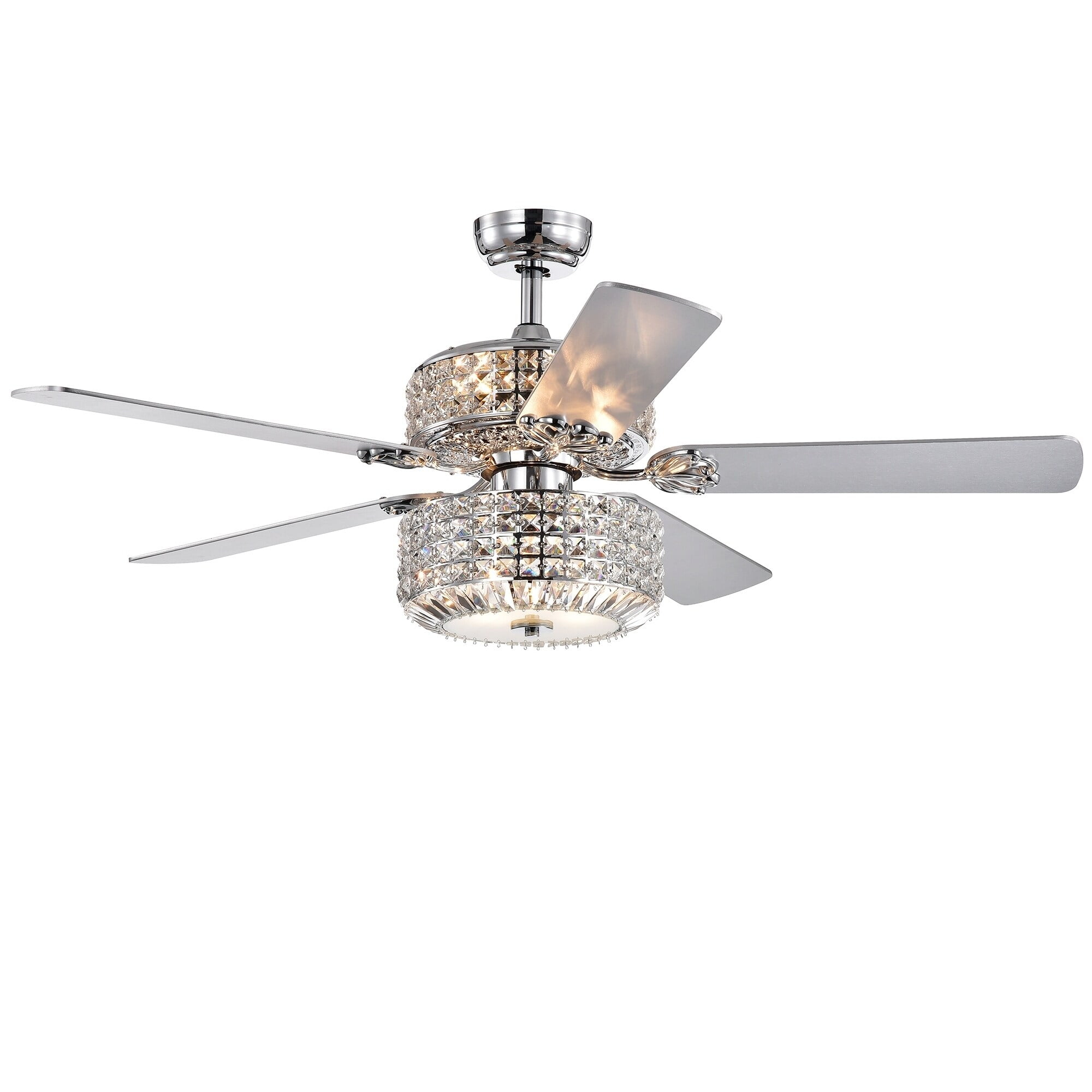 Warehouse of Tiffany Walter Dual Lamp Ceiling Fan with Crystal Shades (52 in, White) ynw3a
