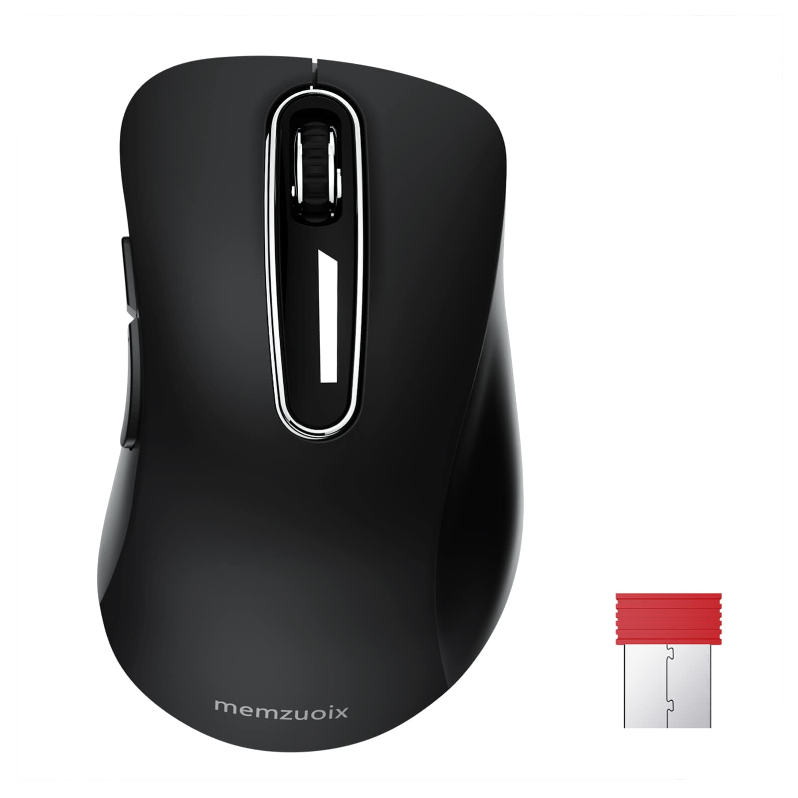 Memzuoix Wireless Mouse for Laptop, 5-Button Ergonomic Optical Computer Mouse with USB Receiver (Black, 1400 DPI) zmusf