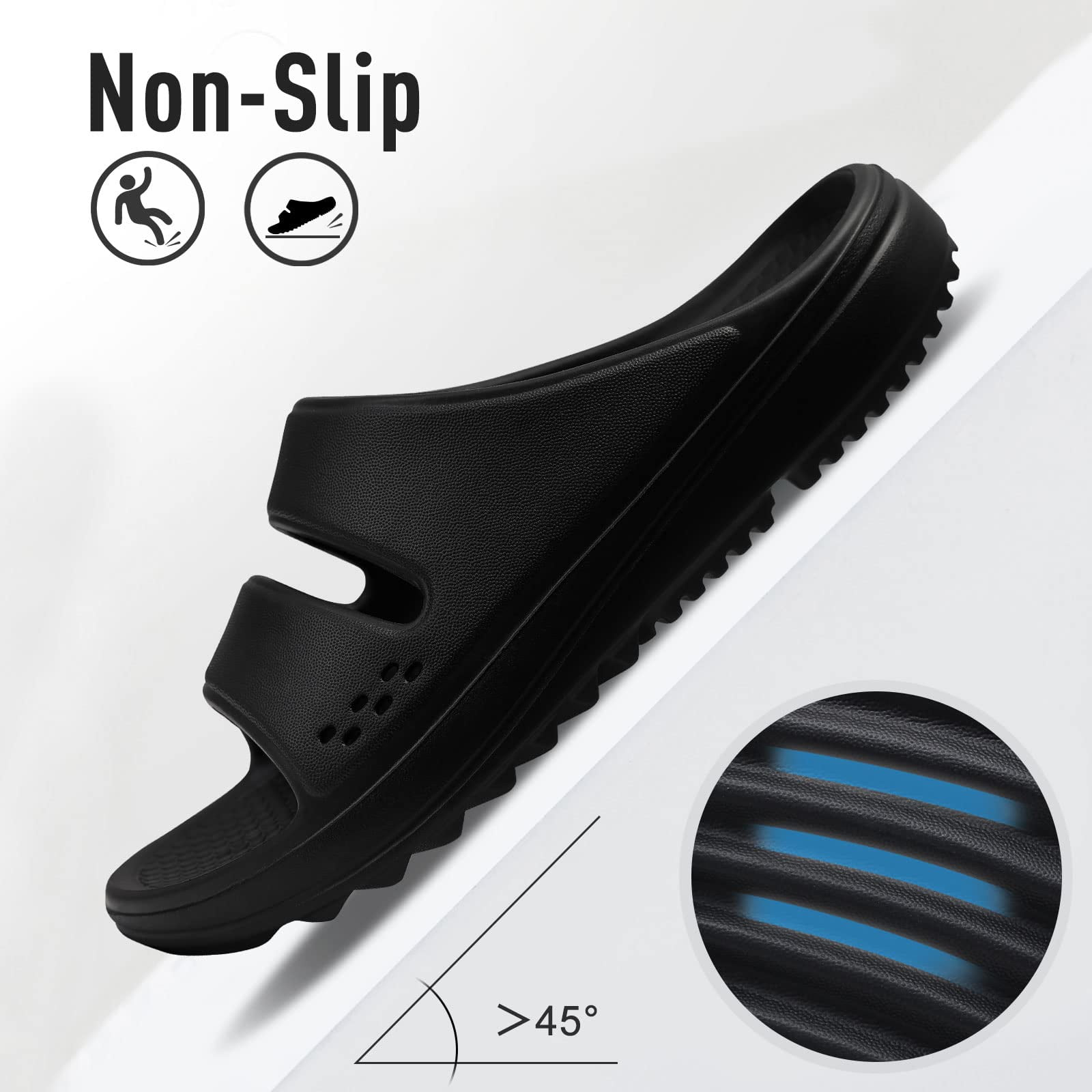 Litfun Women's Non-Slip Slide Sandals, Thick Sole Arch Support Shower Slippers (Black, 1.6 in) 0i4u8