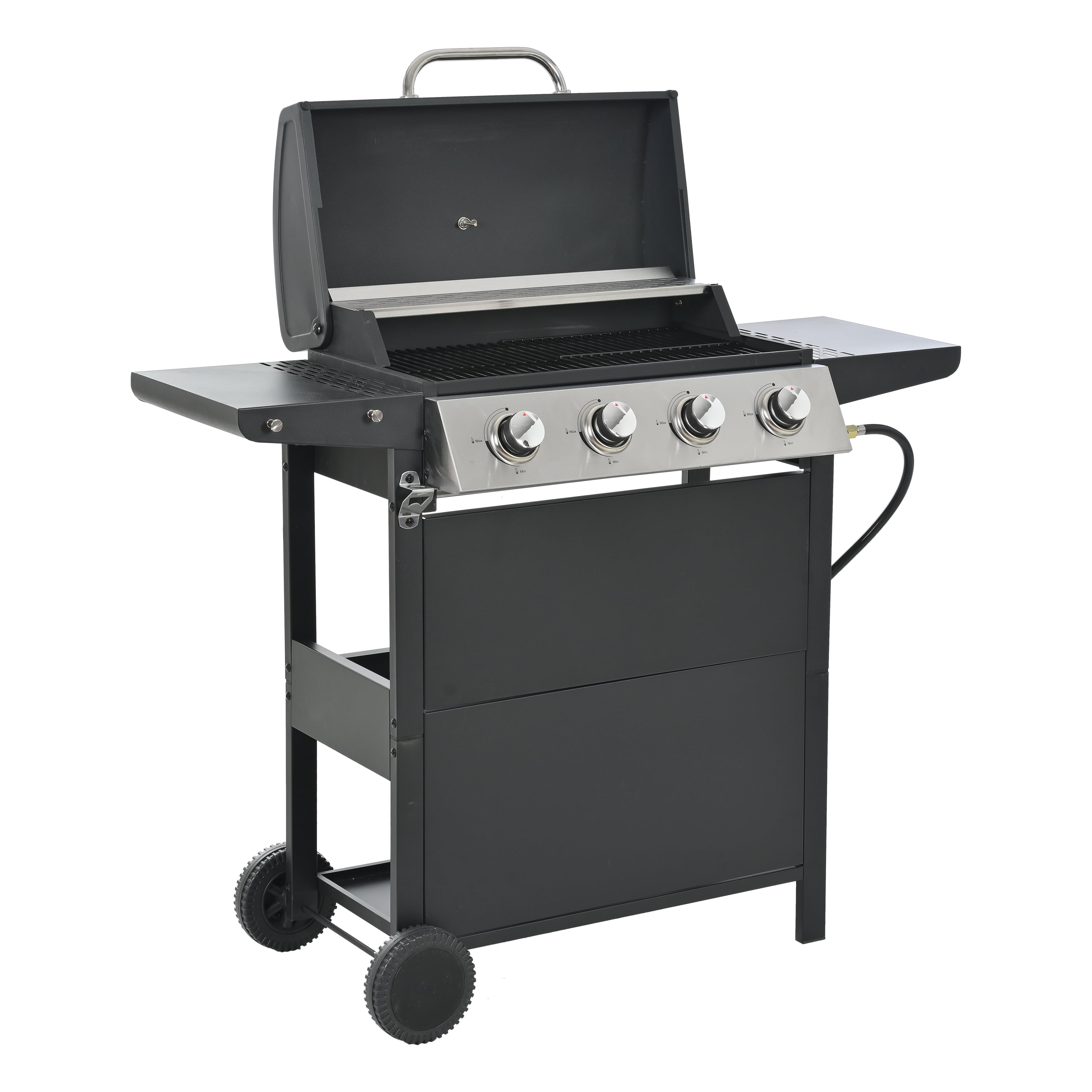 Aukfa 4-Burner Propane Gas Grill Stainless Steel Outdoor Barbecue with Side Shelves (Black, 44.8 in W x 13.3 in D x 39.9 in H) 82d8c