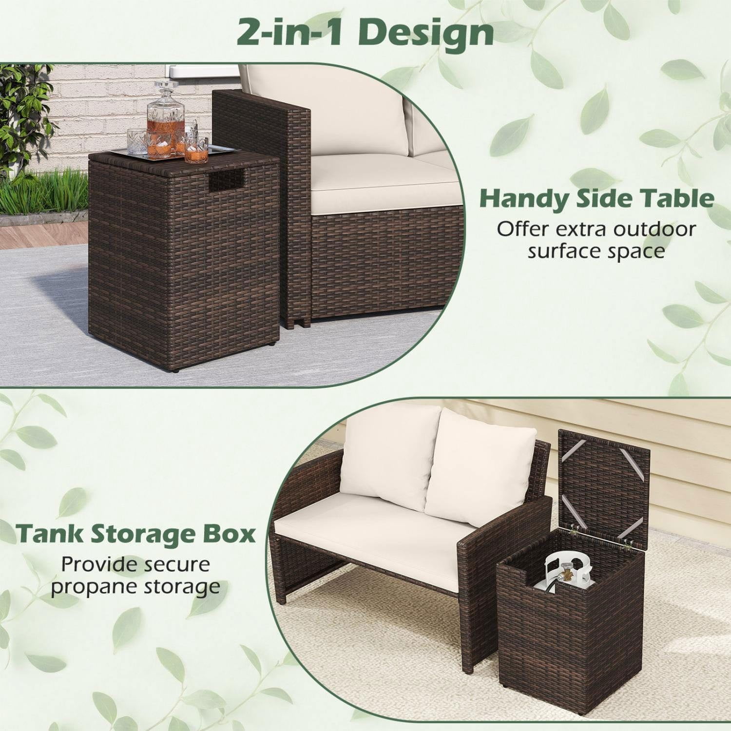 Resenkose Handwoven Rattan Propane Tank Cover, 2-in-1 Patio Side Table for 20 lb Gas Tank (Brown) 1oej1