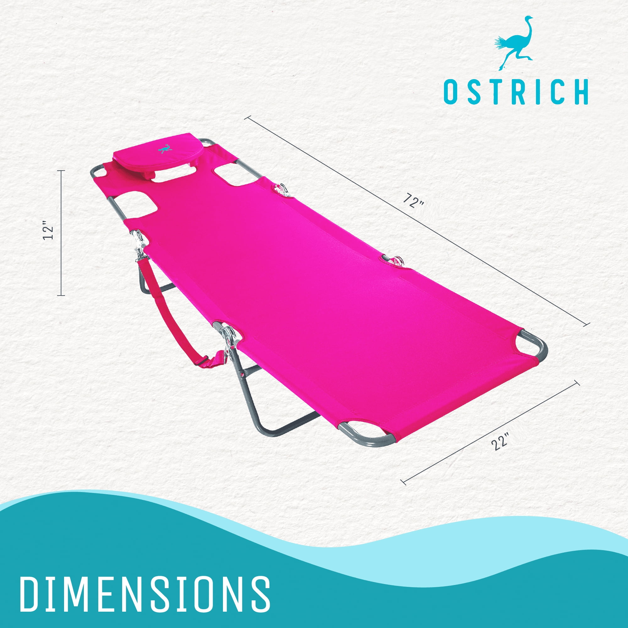 Ostrich Comfort Lounger and Chaise Sunbathing Beach Chair Set (Pink, 72 in x 24 in) u34c1