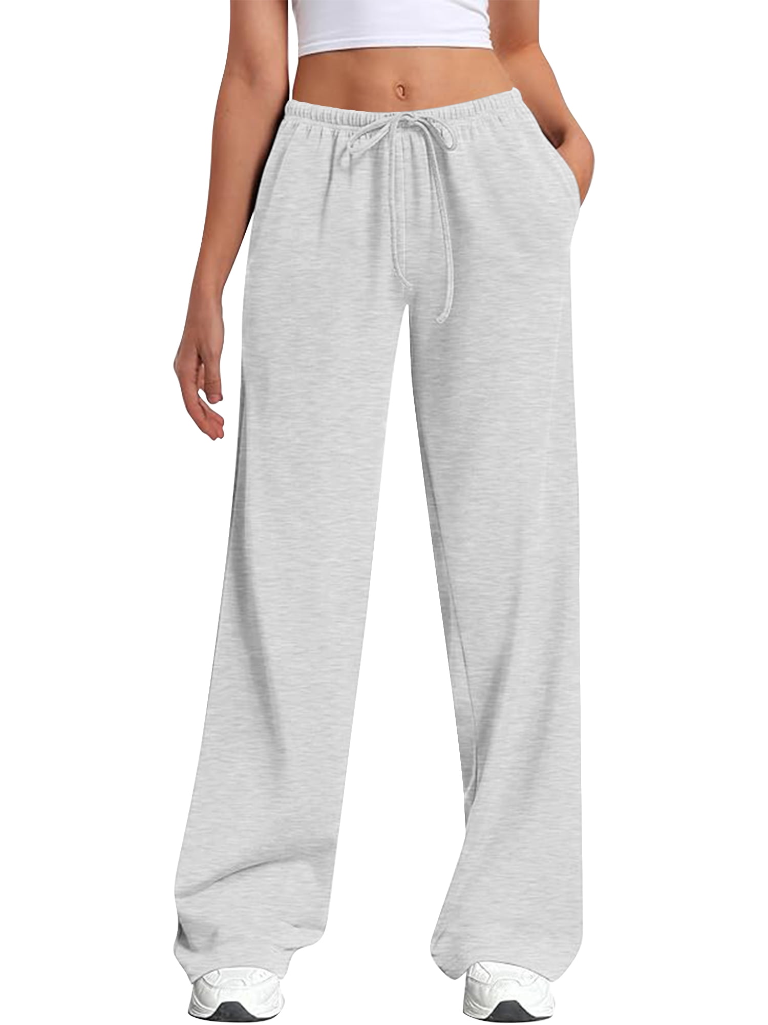 Temofon Women's Low Rise Straight Leg Sweatpants with Pockets (Grey, Medium) 8zjy2