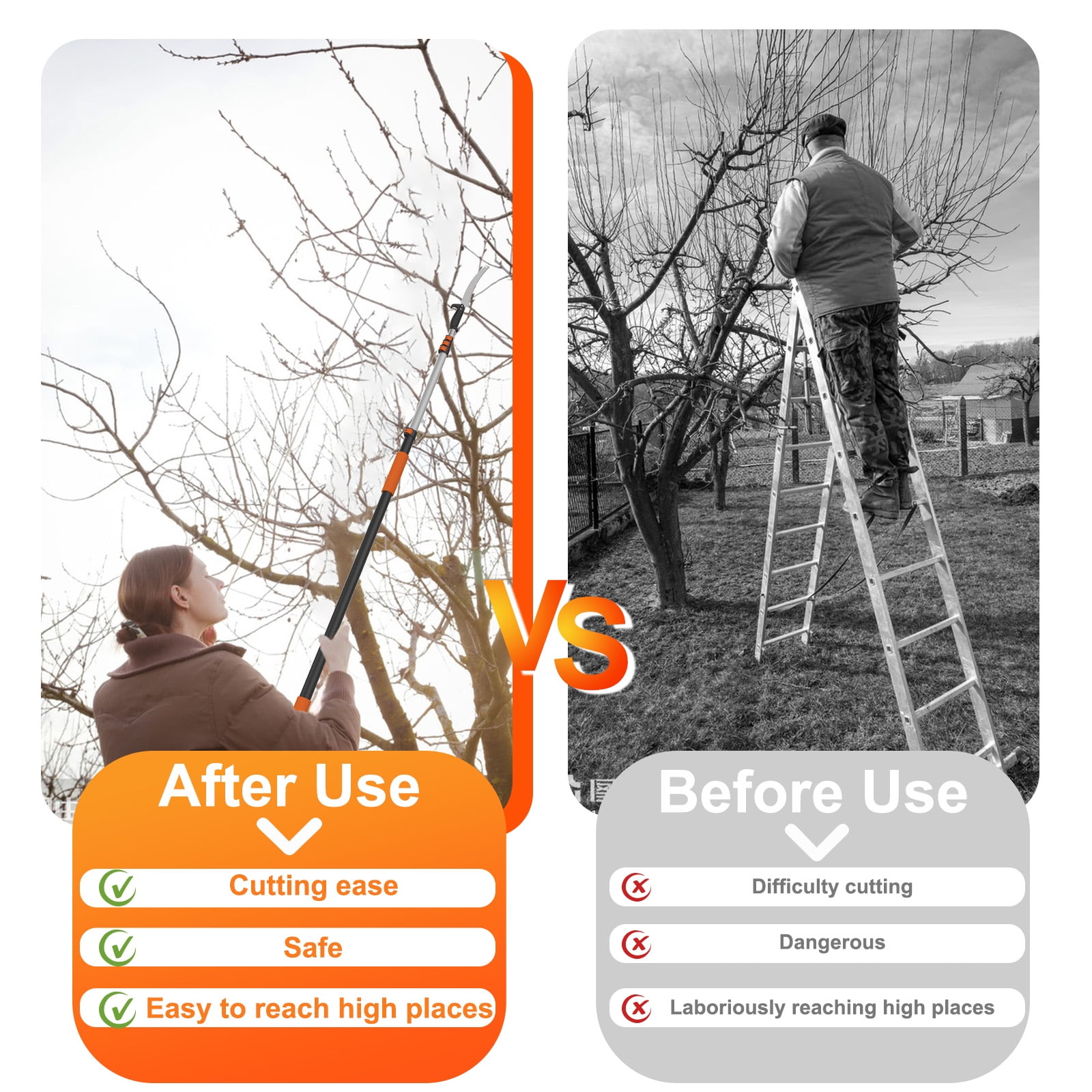 LAANPOLE Telescoping Pole Saw, Manual Tree Trimmer with 26ft Reach Extension Pole (Orange, 26ft) w7ndx