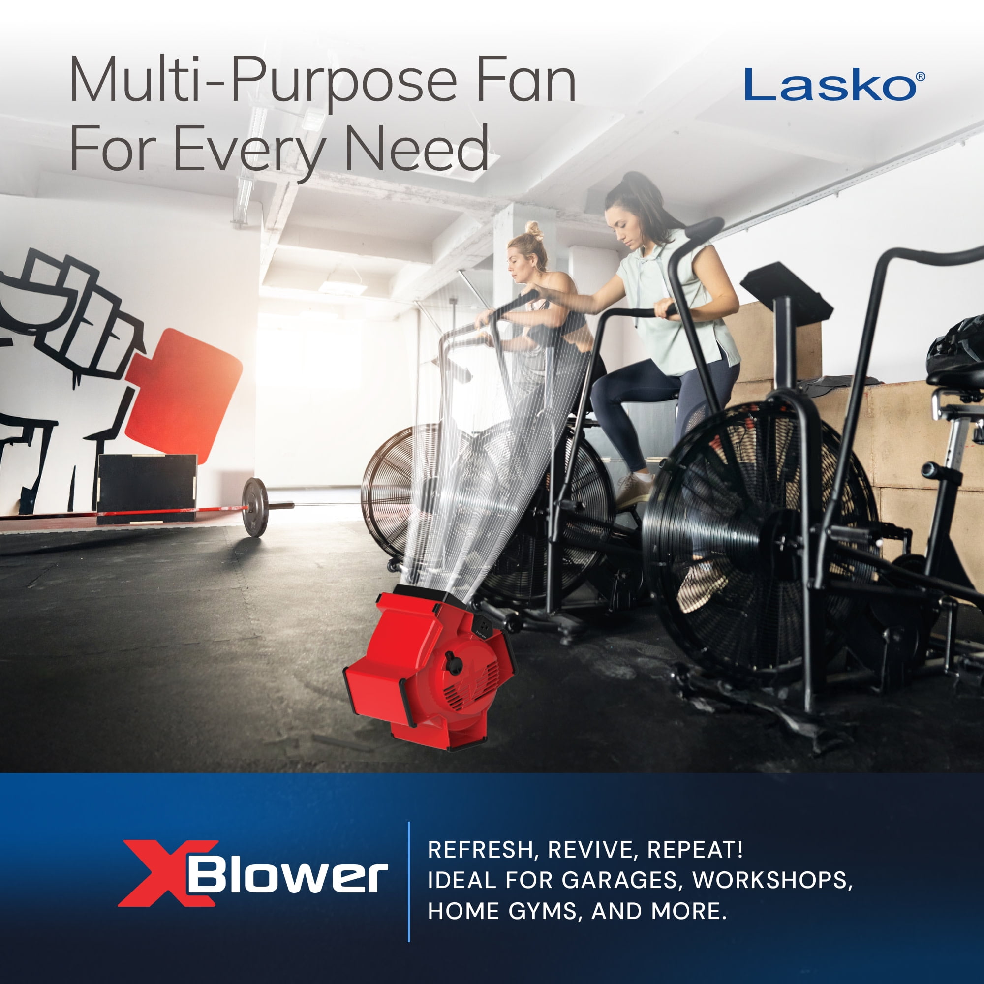 Lasko X-Blower 11 in High Velocity Utility Fan with USB Ports and Power Outlet (Red, 11 in) hkx2j