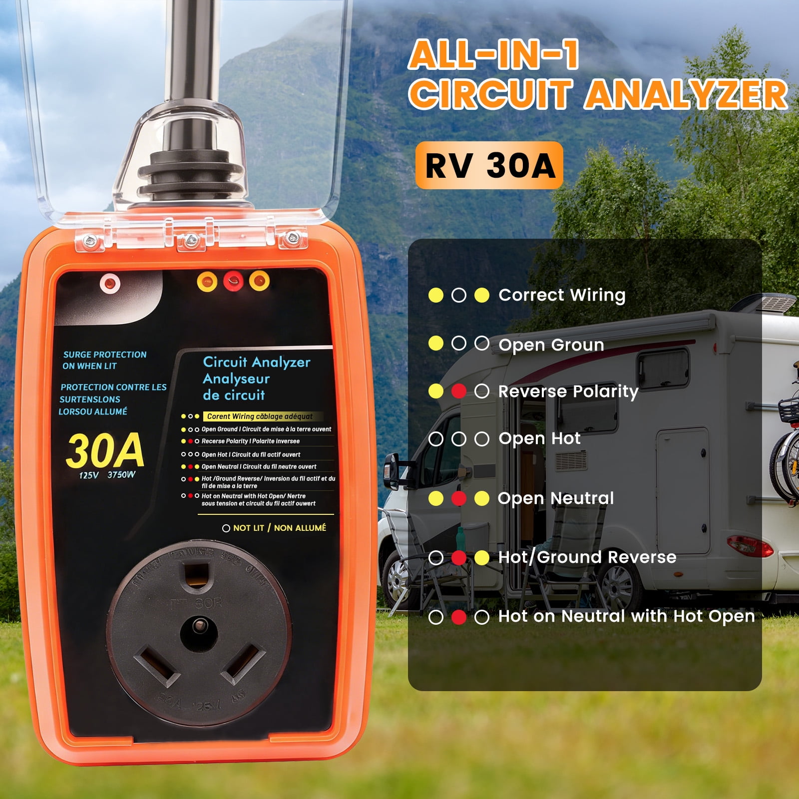Aiqeek RV Surge Protector 30 Amp with Circuit Analyzer and Weatherproof Cover (30 Amp) ly5ro