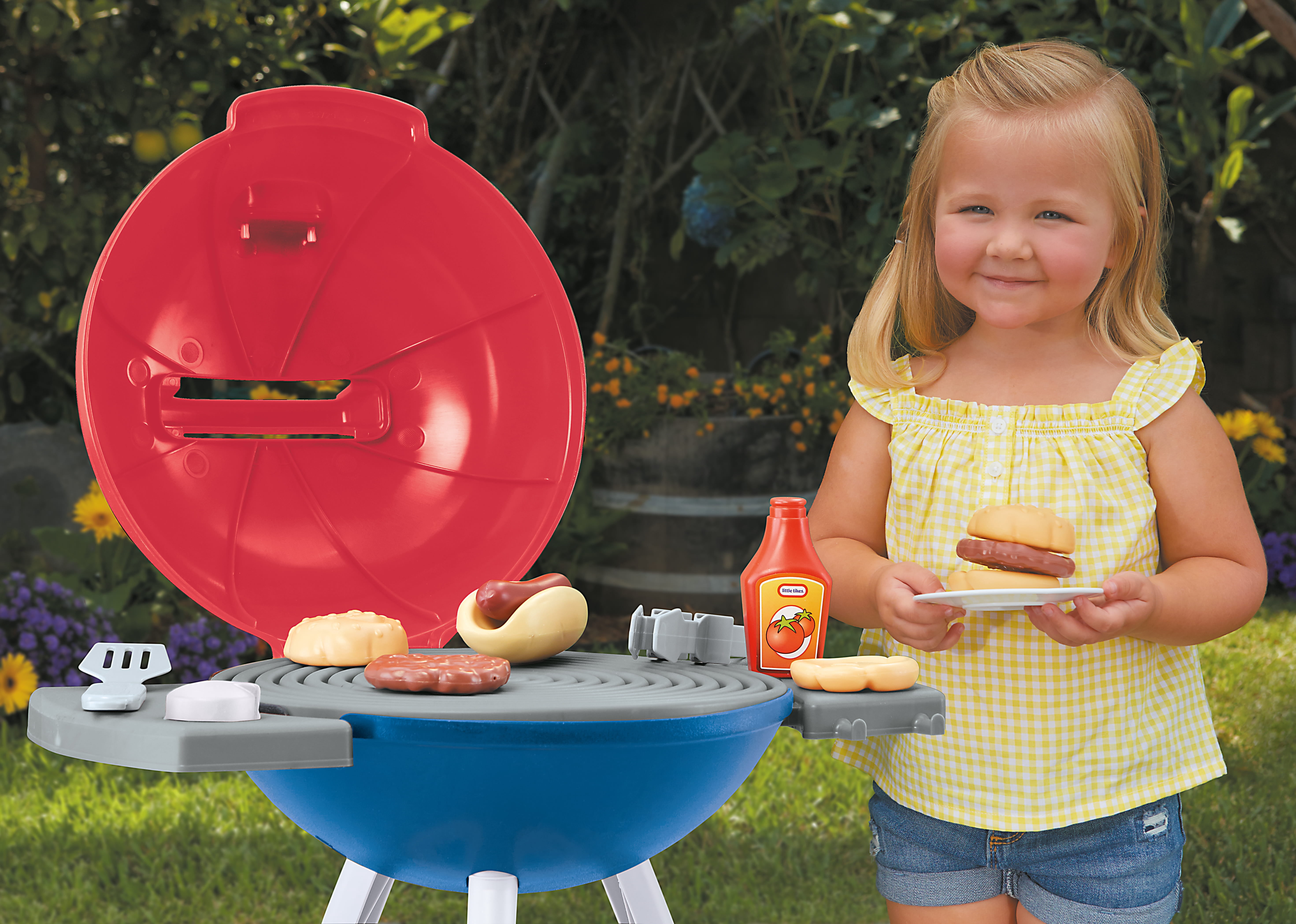 Little Tikes Sizzle & Serve Grill Interactive Cooking Playset with 14 Accessories (Red, 14-Piece Set) dt3xq