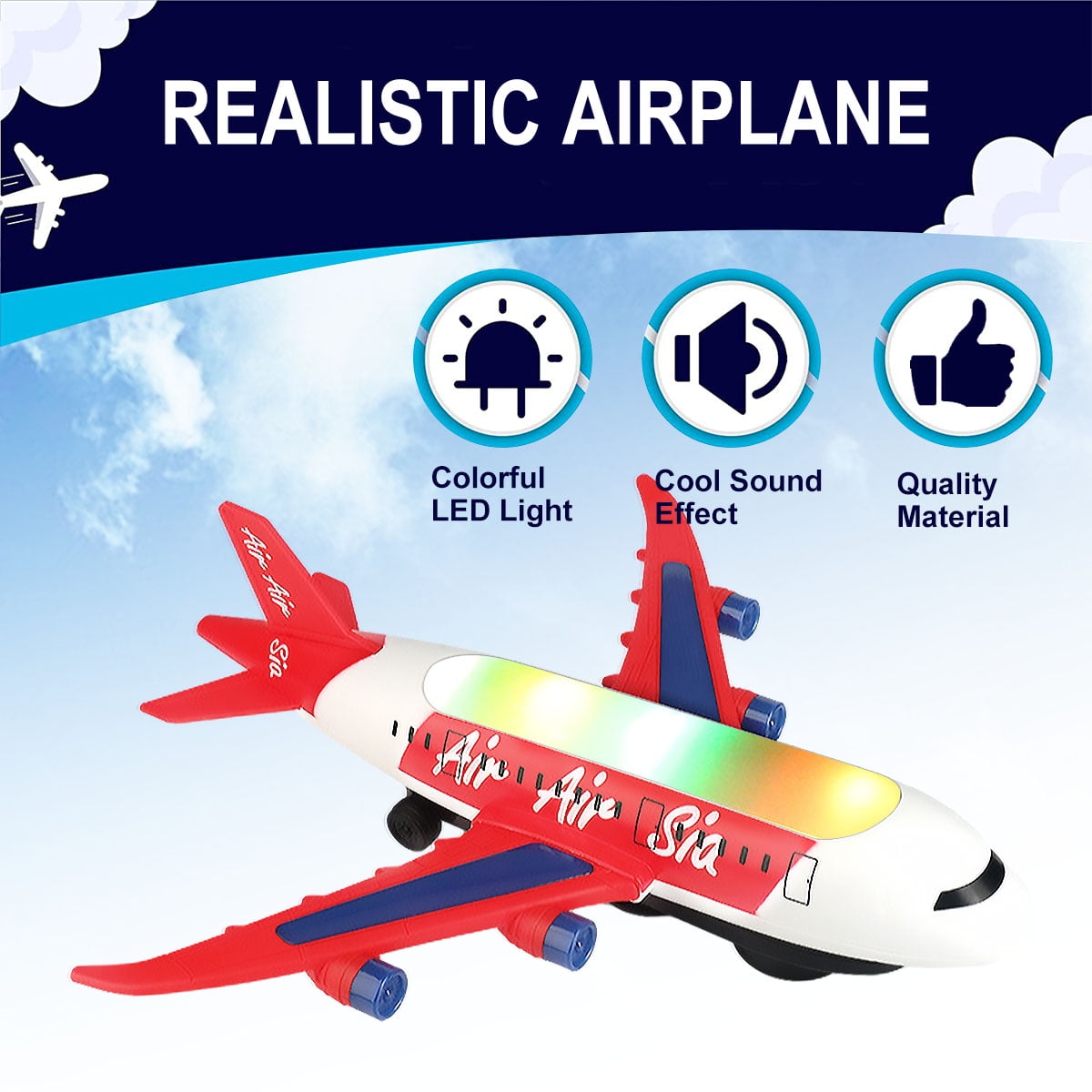 Somnr Airplane Educational Toy with LED Lights and Sound Effects (Red, 10 in) qaufh