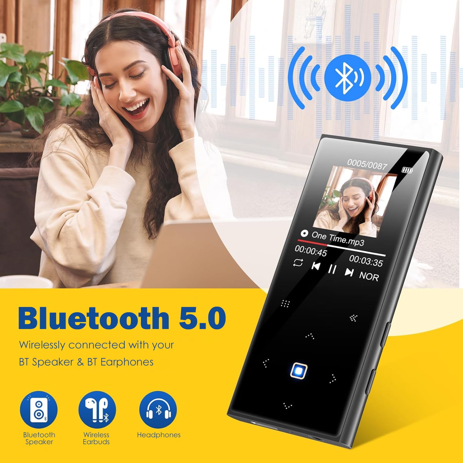 OAZOUF 32GB MP3 Player with Bluetooth 5.0, Portable Digital Music Player with 2.4 in Color Screen, FM Radio, Voice Recorder (Black, 32GB) p1afd