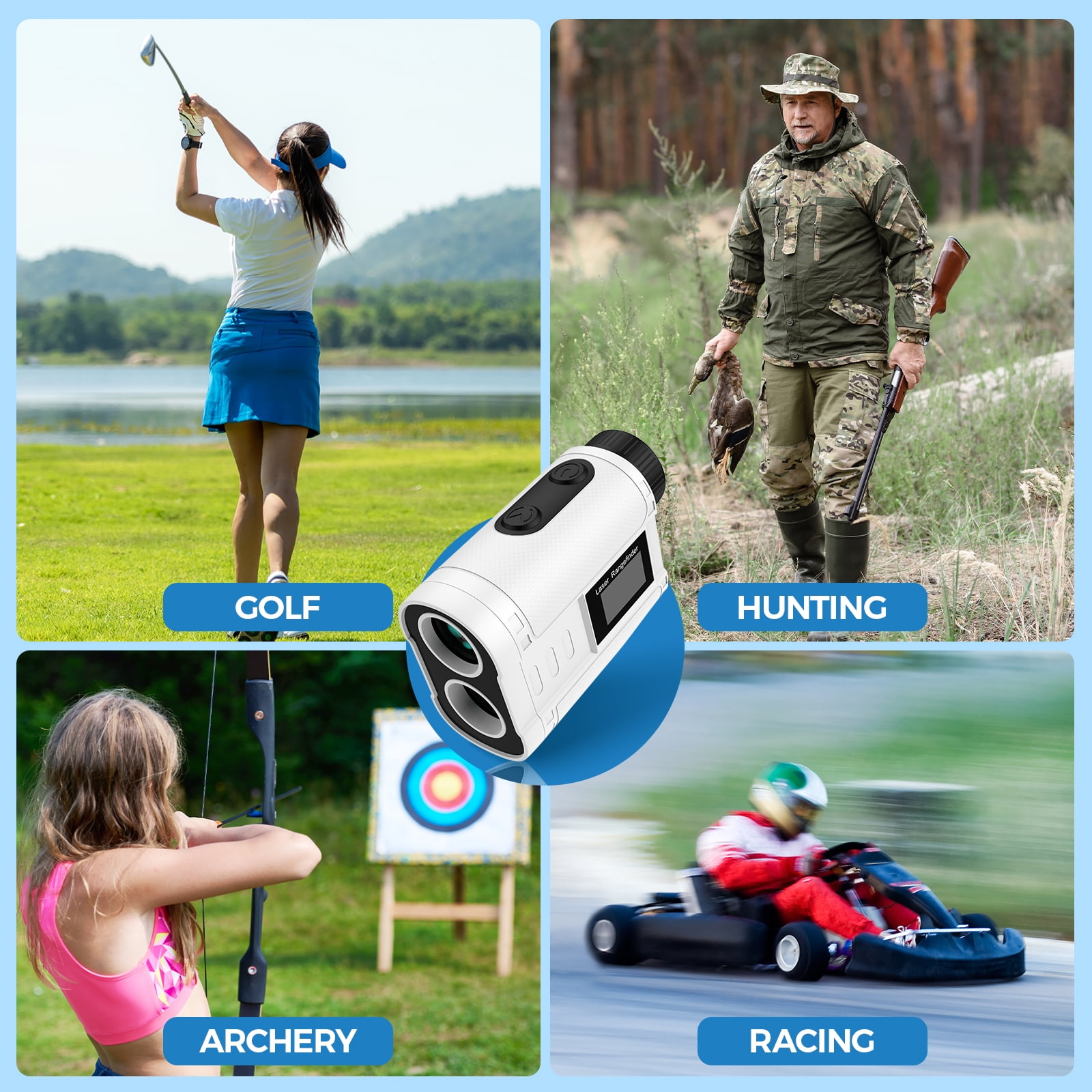 LAKWAR Golf Rangefinder with Slope Compensation, 900 Yards Laser Distance Finder, 6X Magnification, Flag Pole Locking Vibration, Rechargeable (White, 1 Unit) p9lvo