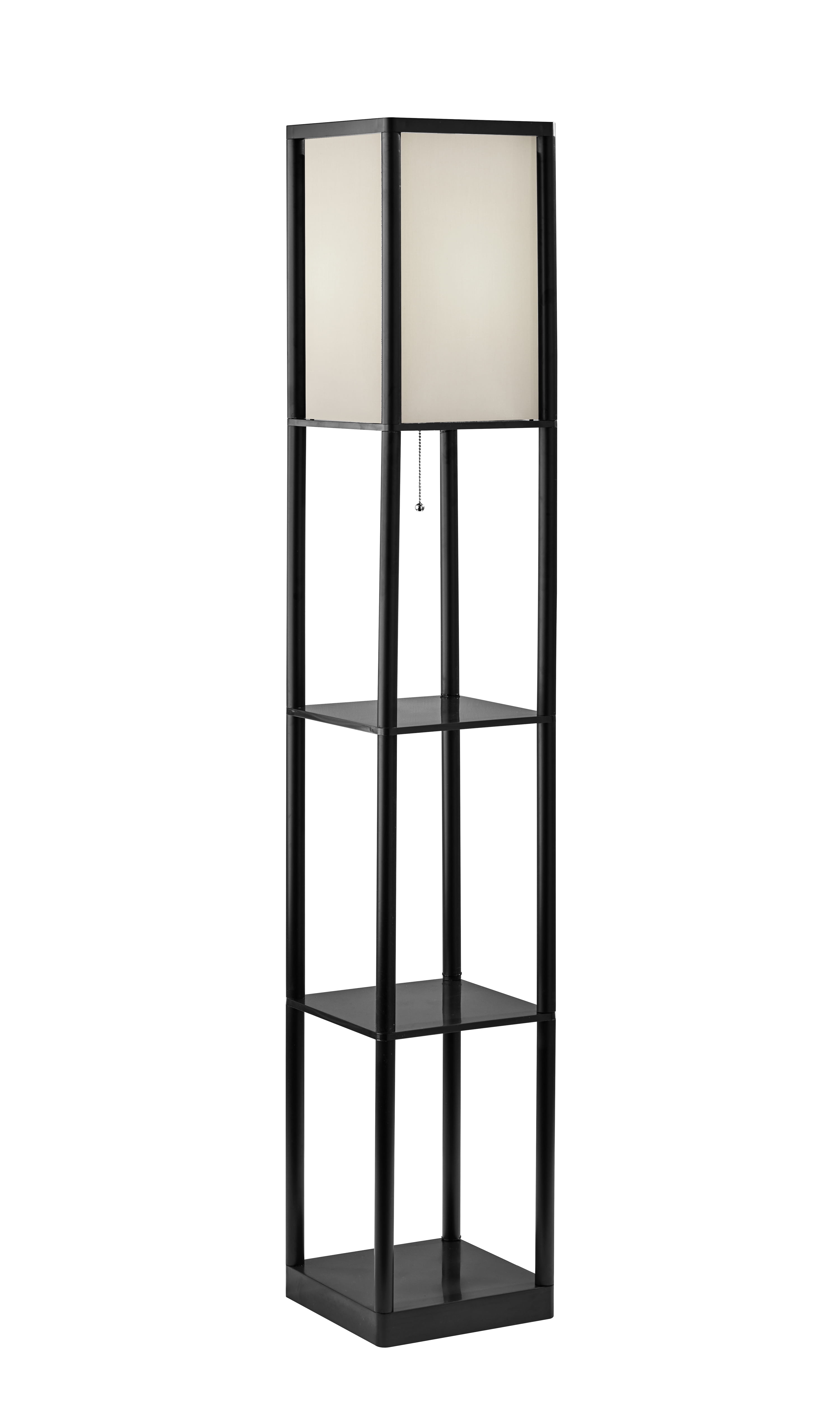 Mainstays Floor Lamp with Storage Shelves and Fabric Shade (Black, 62 in) wfgvd