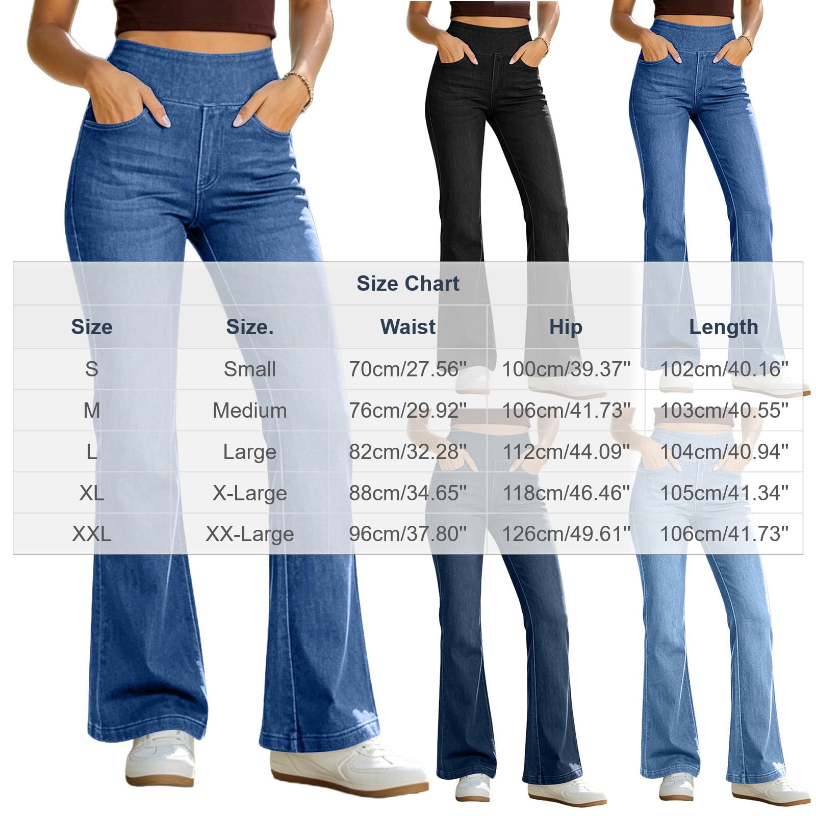MYAOYI Women High Waist Flare Jeans Stretchy Denim Casual Pants (Blue, S) 8e8ei