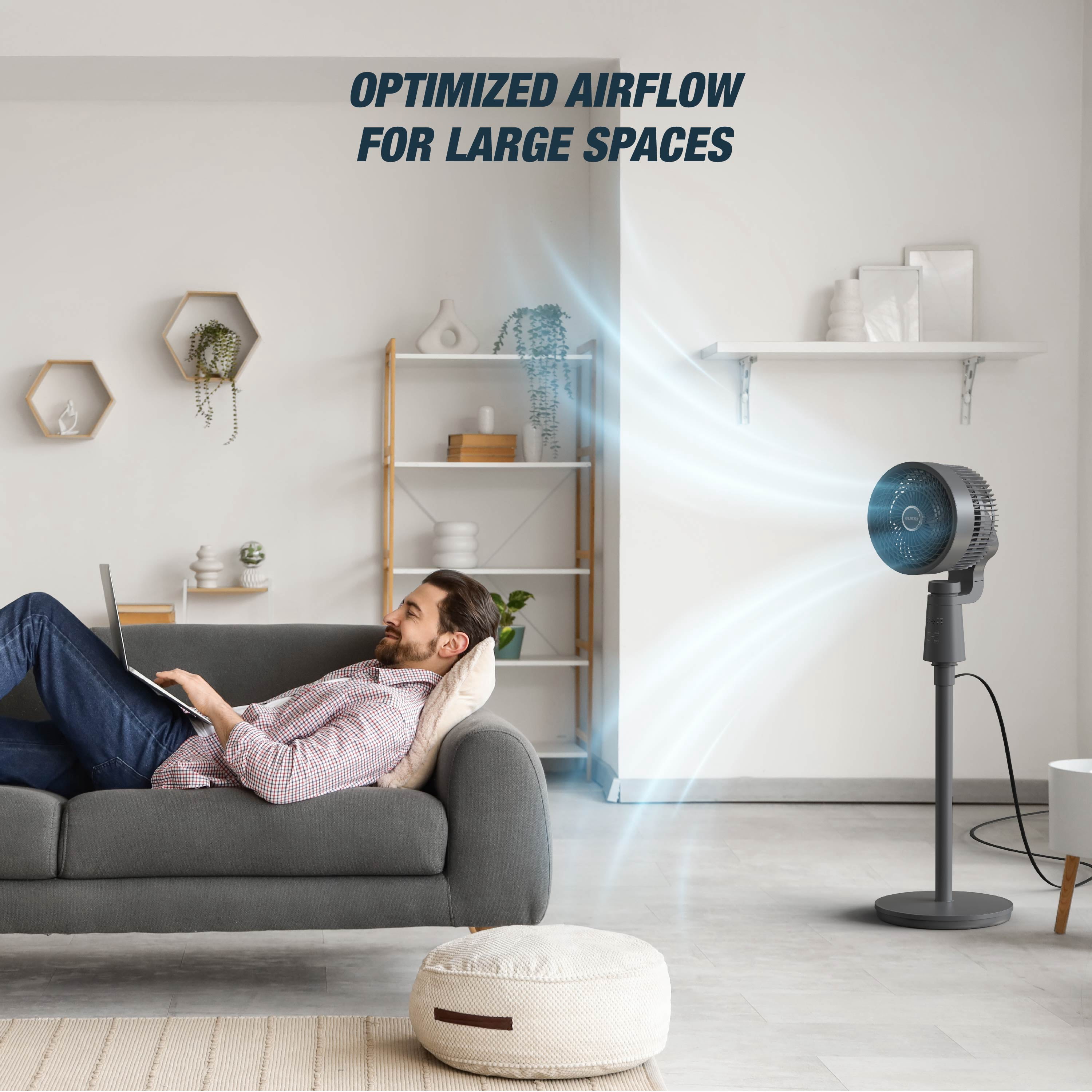 GUSTO 40W Oscillating Pedestal Fan with Remote and Adjustable Timer (Grey, 12 in) bdqug