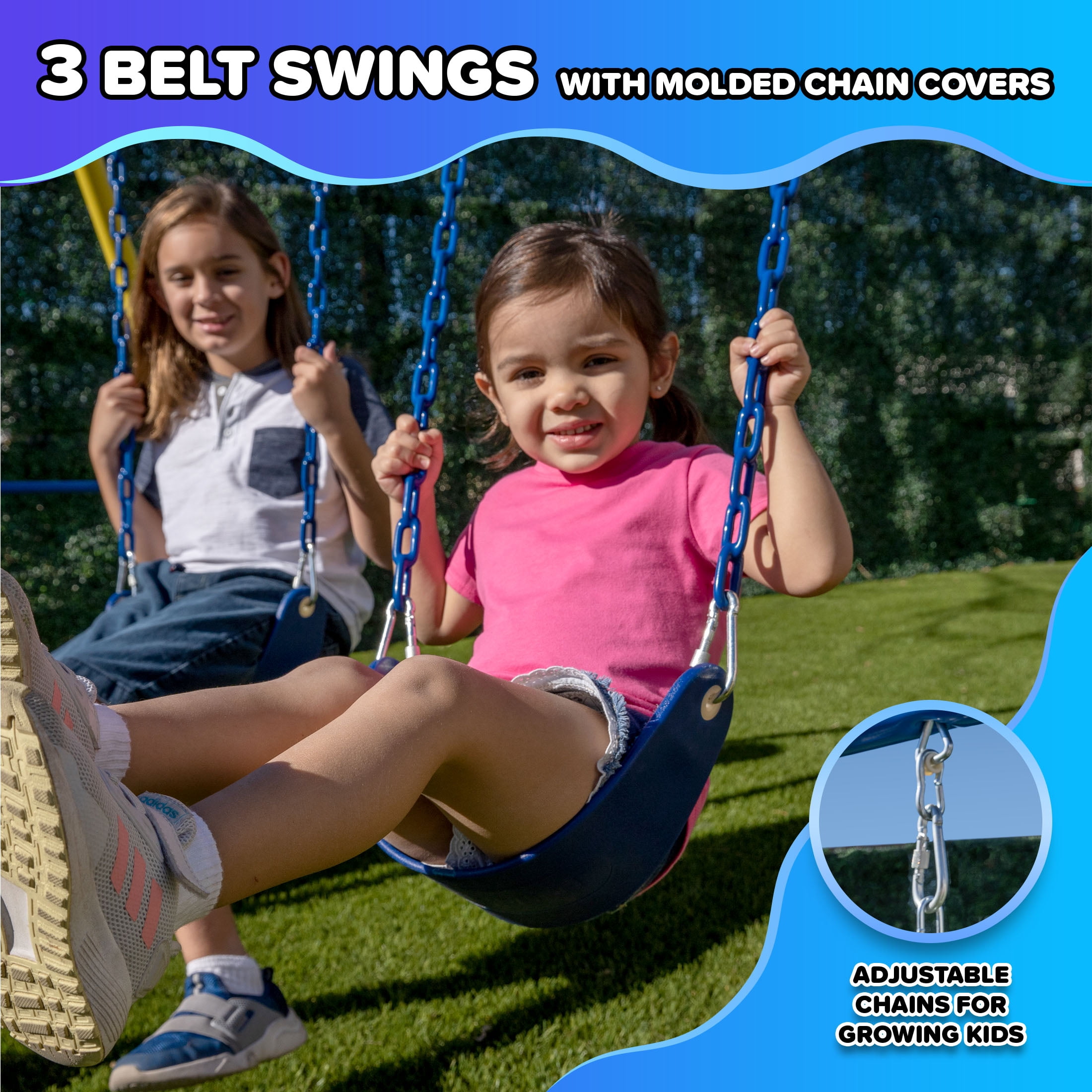 Sportspower Outdoor Swing Set with Saucer and Slide (Blue, 7.55 x 17.06 x 6.07 ft) dxelm