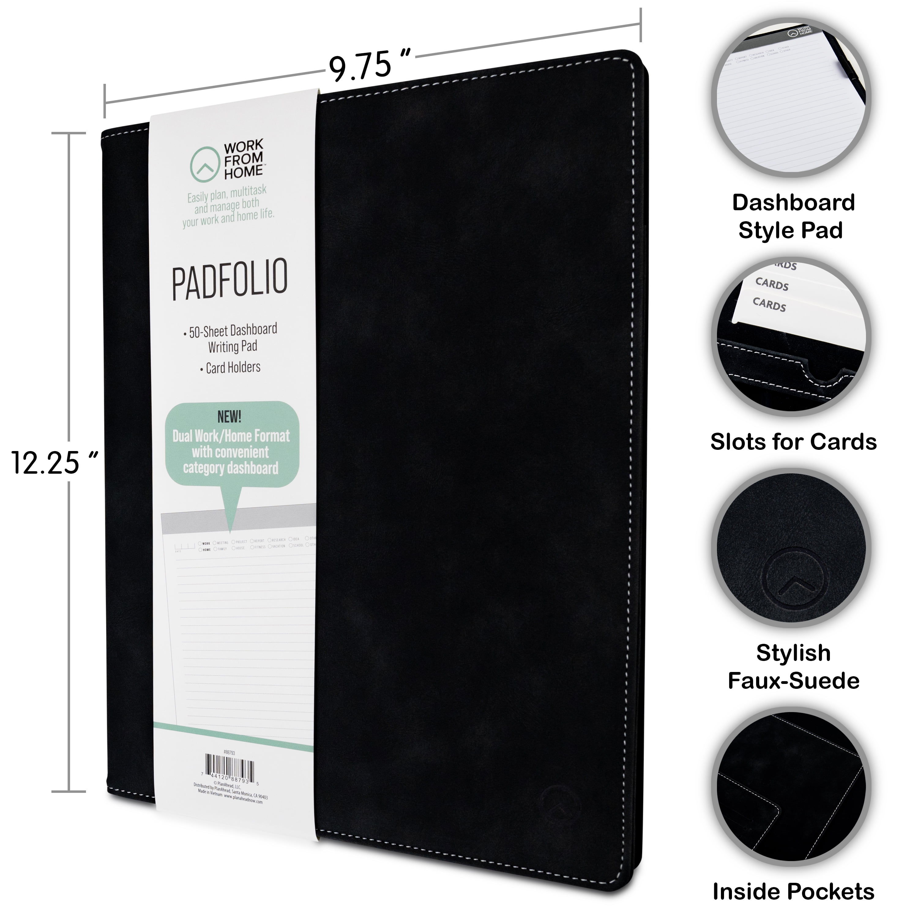 Work From Home Professional Padfolio with Writing Notebook (Black, 9.75 in x 12.25 in) 05uoe