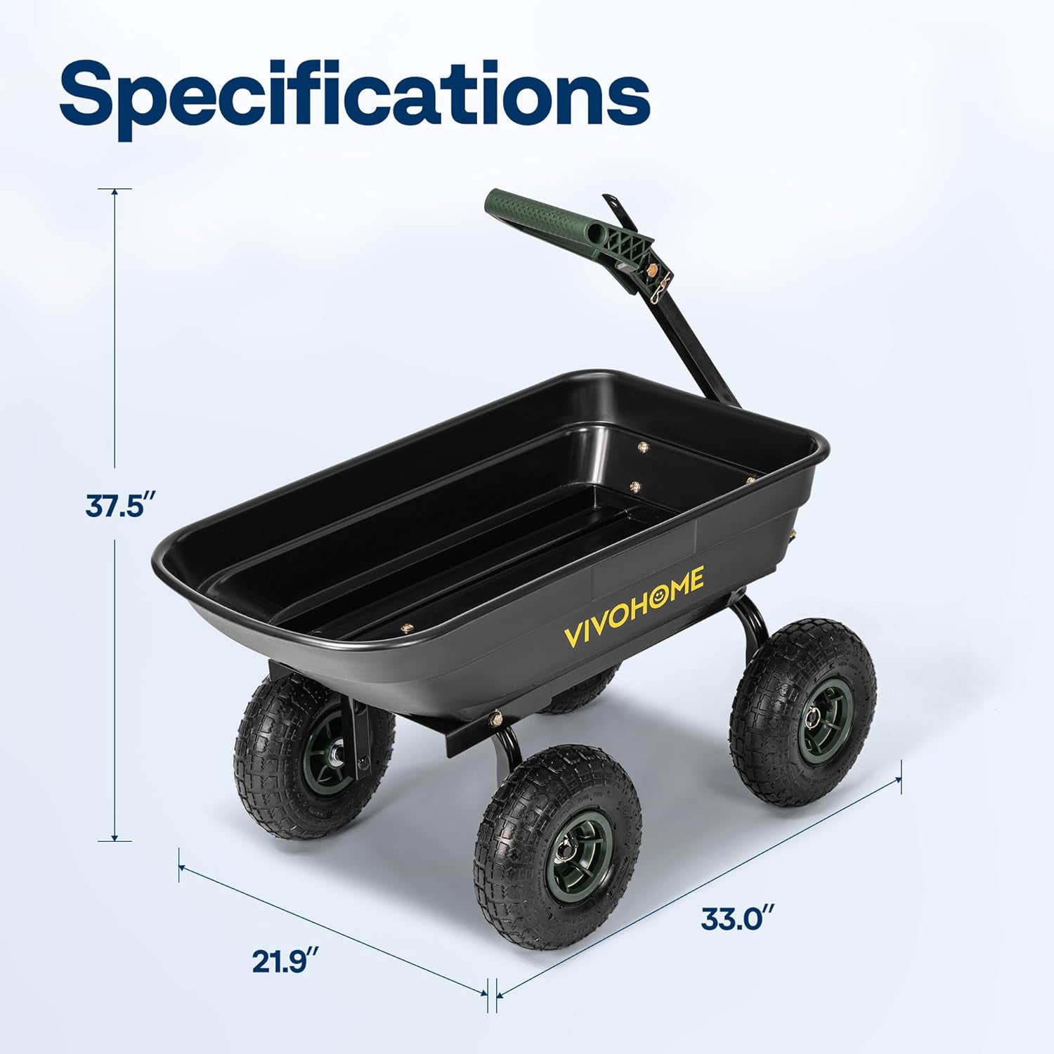 SPECSTAR Heavy-Duty Garden Dump Cart, Utility Wagon with 2-in-1 Convertible Handle and 10-in All-Terrain Wheels (Black, 660 lb) whq95