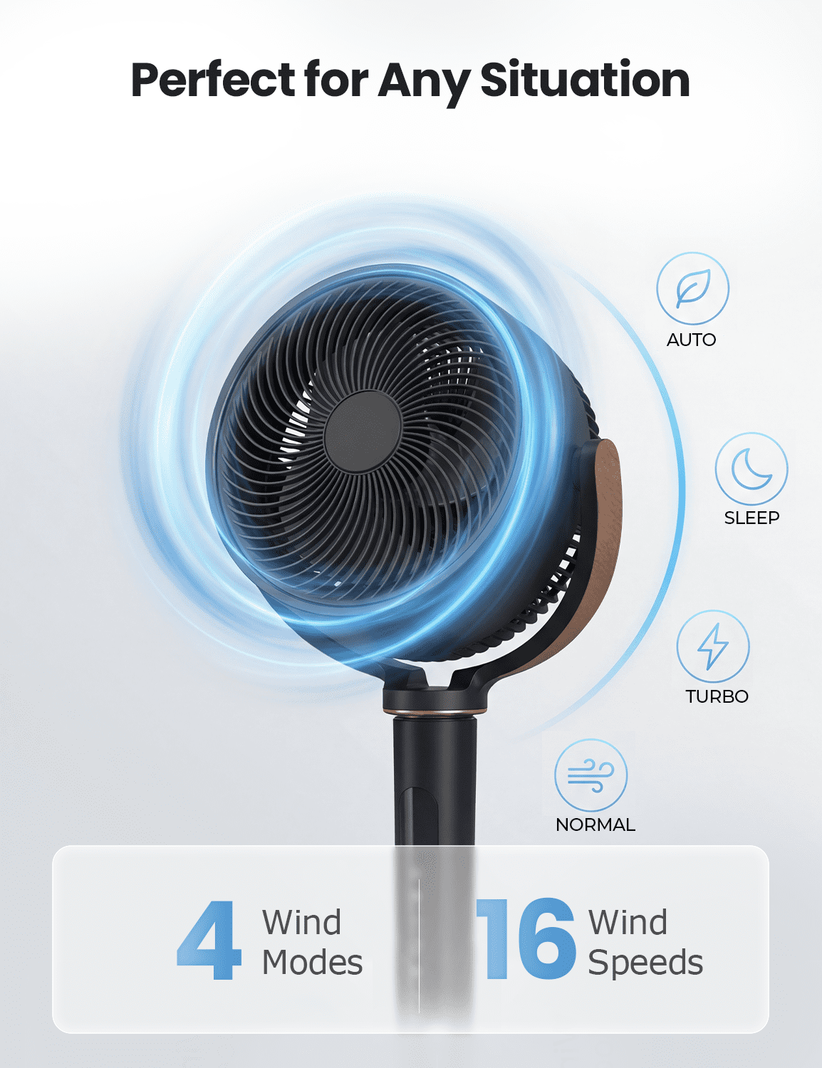 Nepsam Pedestal Fan with Remote, 16-Speed Quiet DC Motor, 120° Oscillation, Adjustable Height (Black, 45 in) zwjzw