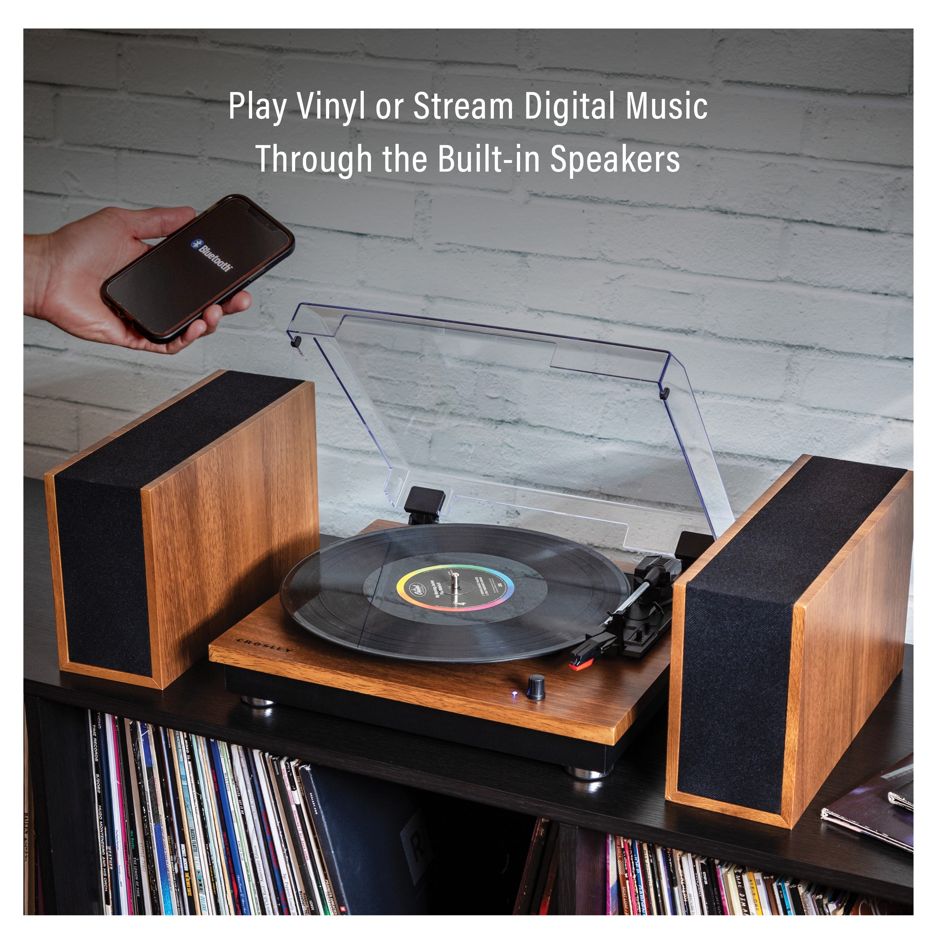 Crosley Riff Bluetooth Vinyl Record Player with Speakers (3-Speed Turntable, 6 Modular Layouts) x6qj5