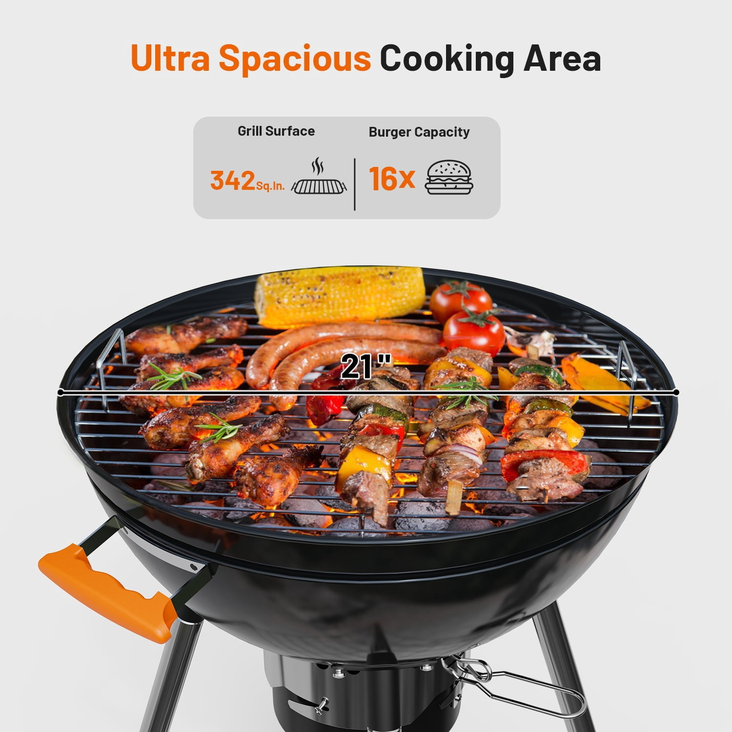 KEYO GRILL 21 in. Kettle Charcoal Grill with Side Table and Ash Catcher (Black, 21 in) 2f71i