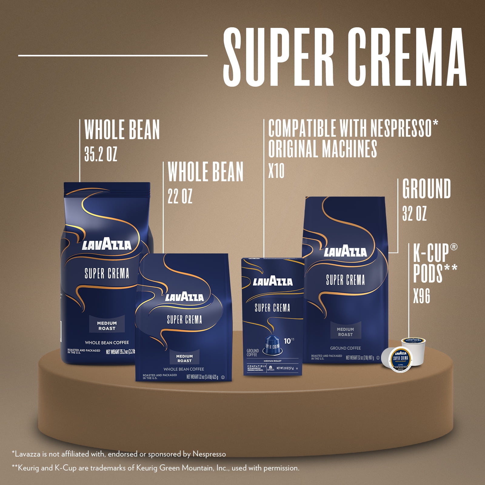 Lavazza Super Crema Whole Bean Coffee, Medium Roast, Arabica and Robusta Blend (4.4 lb Total) p4uu4