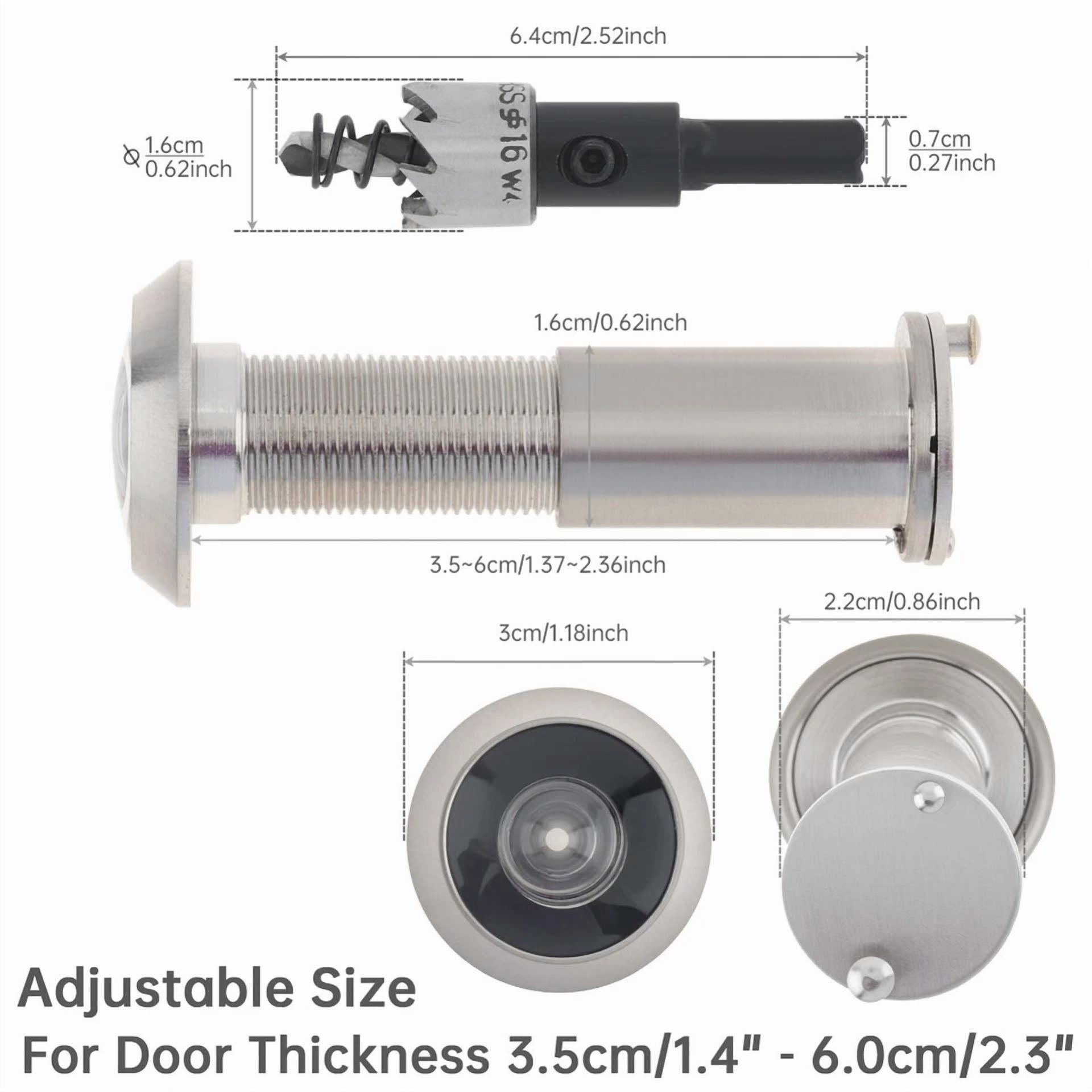 KLYNE 200-Degree Door Viewer and 6mm Drill Bit Set (HD Optical Glass Lens, 1.38 in - 2.56 in Door Thickness) 3069f
